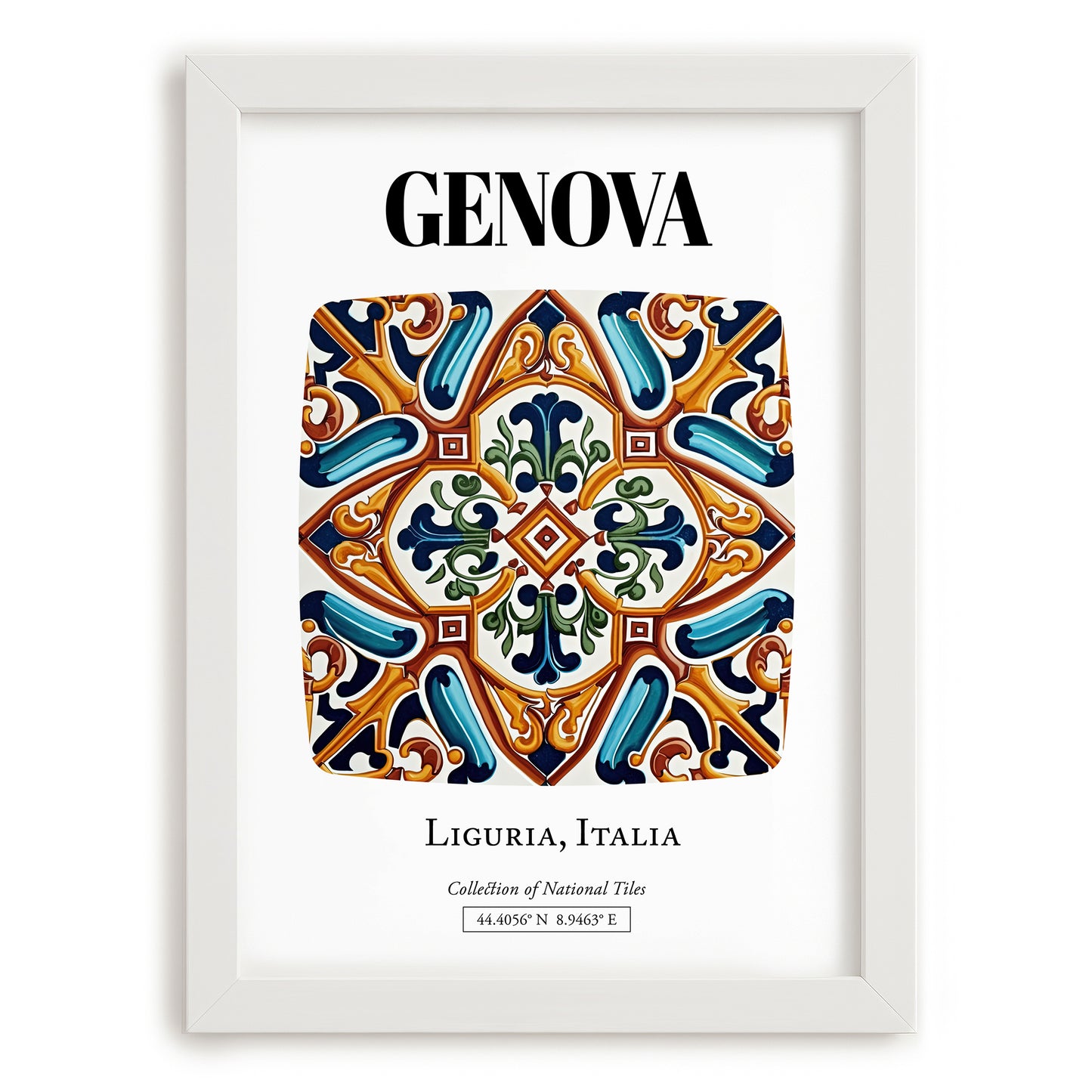 Genova, Italy – Travel Print, placed in minimal white frame