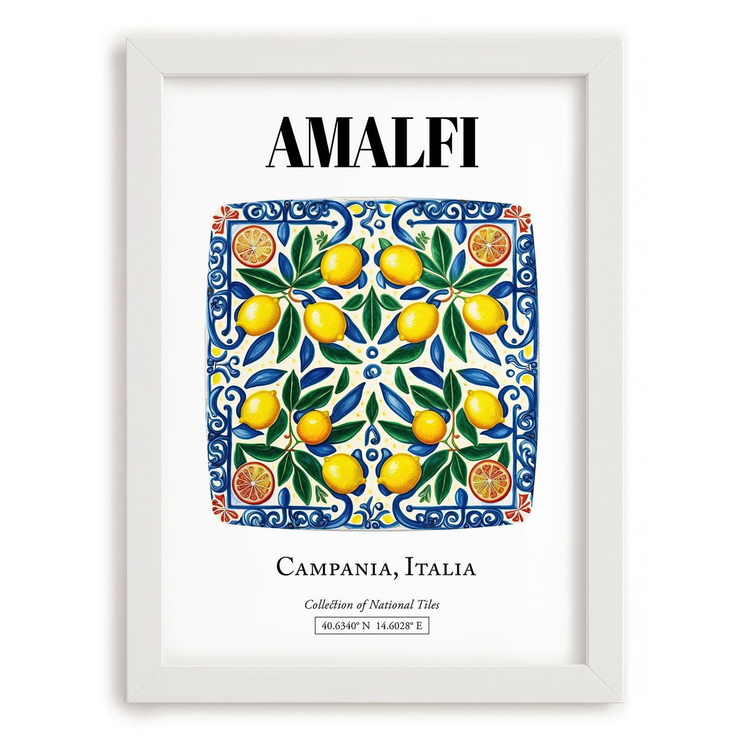 Amalfi, Italy – Travel Poster, placed in minimal white frame