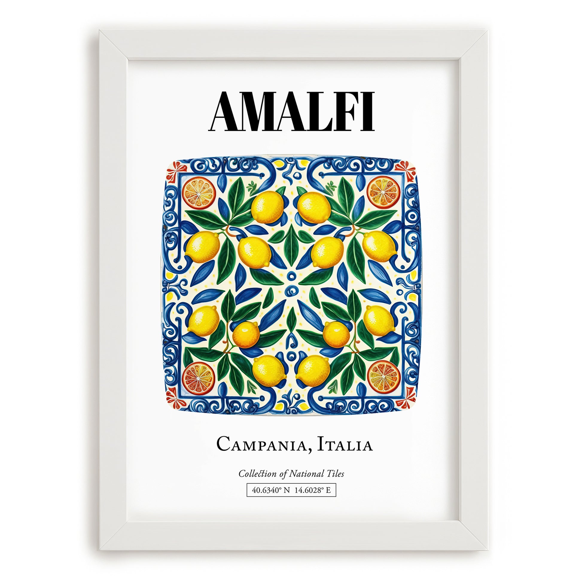 Amalfi, Italy – Travel Poster, placed in minimal white frame