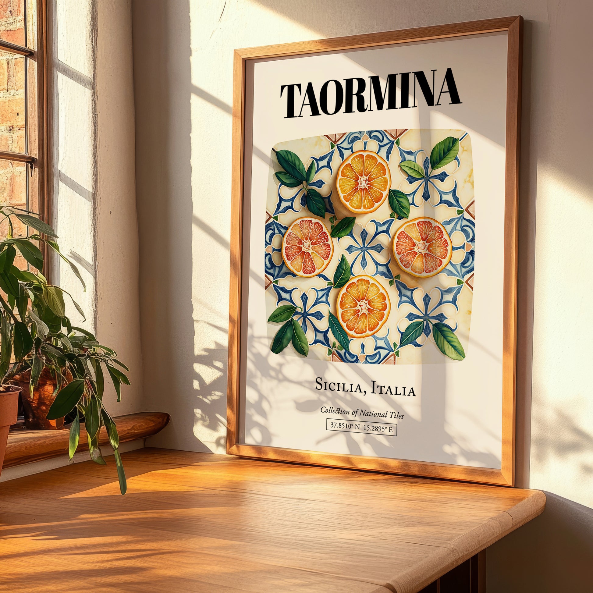 Taormina, Italy – Illustrated Travel Poster, clean layout with no caption