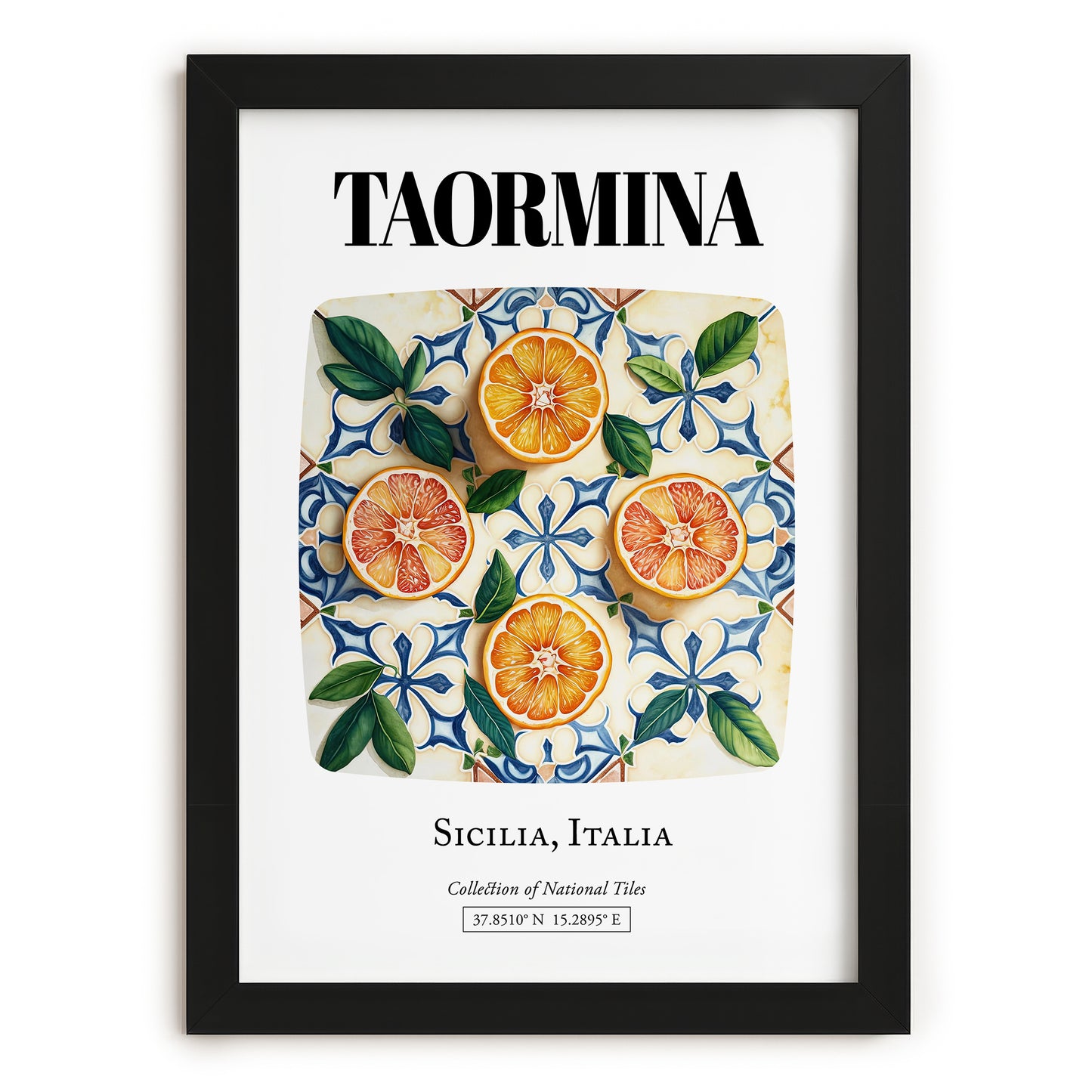 Taormina, Italy – Illustrated Travel Poster, in sleek black frame