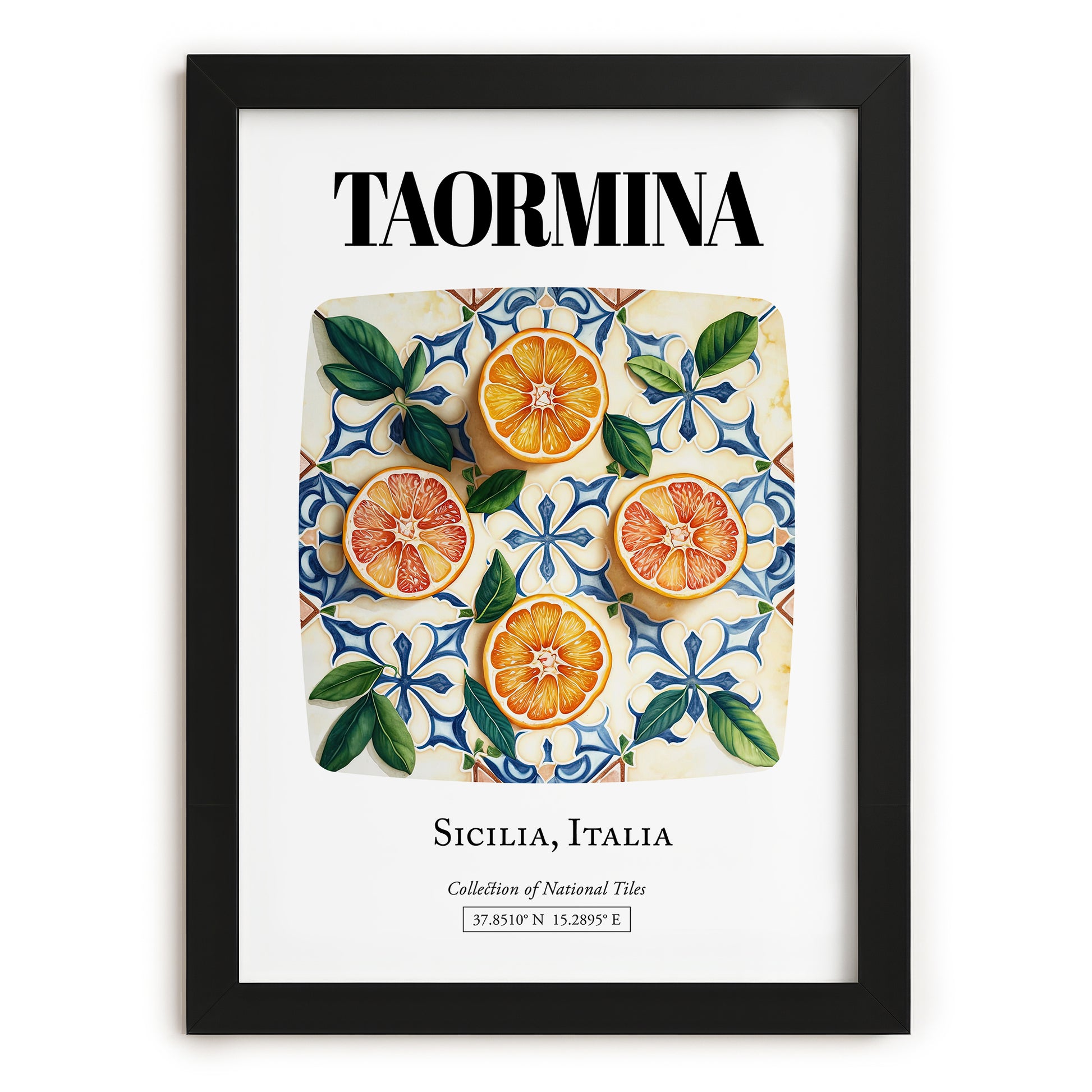Taormina, Italy – Illustrated Travel Poster, in sleek black frame
