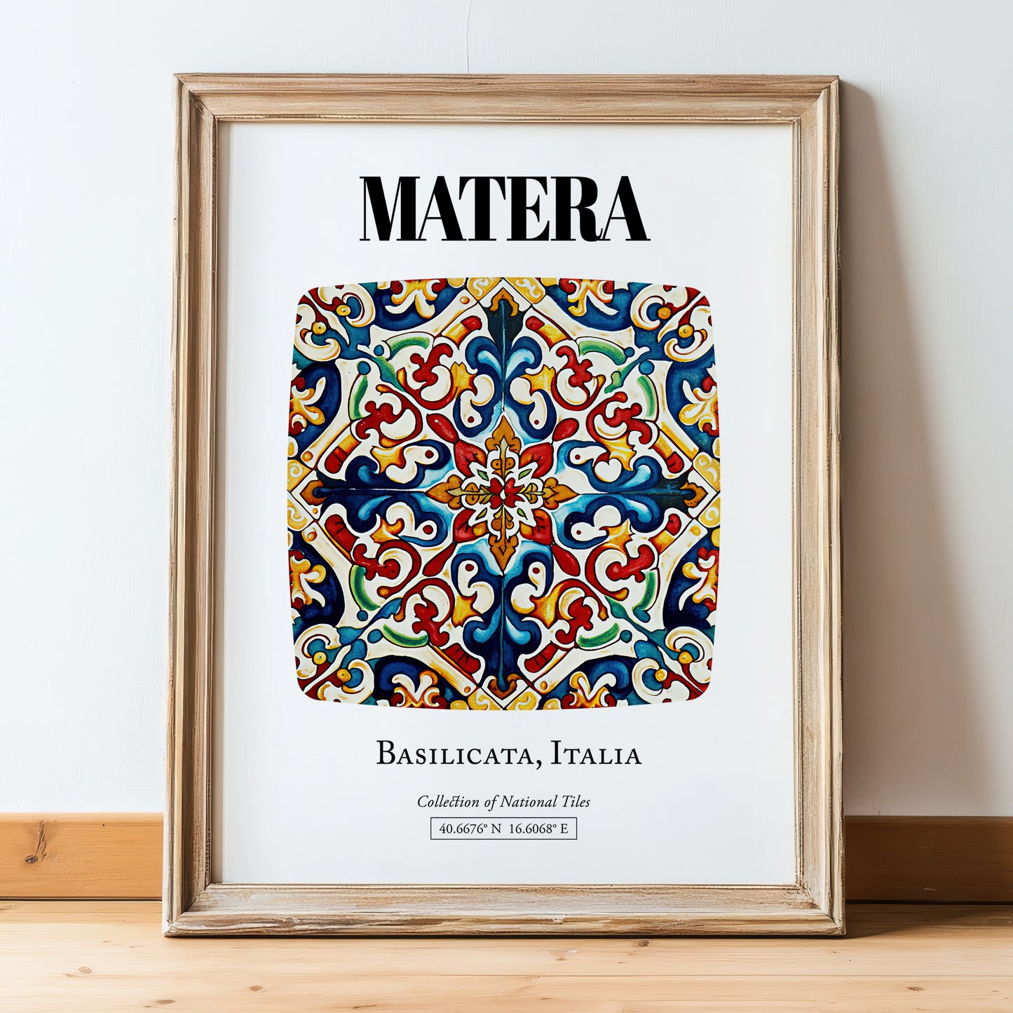 Matera, Italy – Travel Print, in wooden frame leaning on the floor