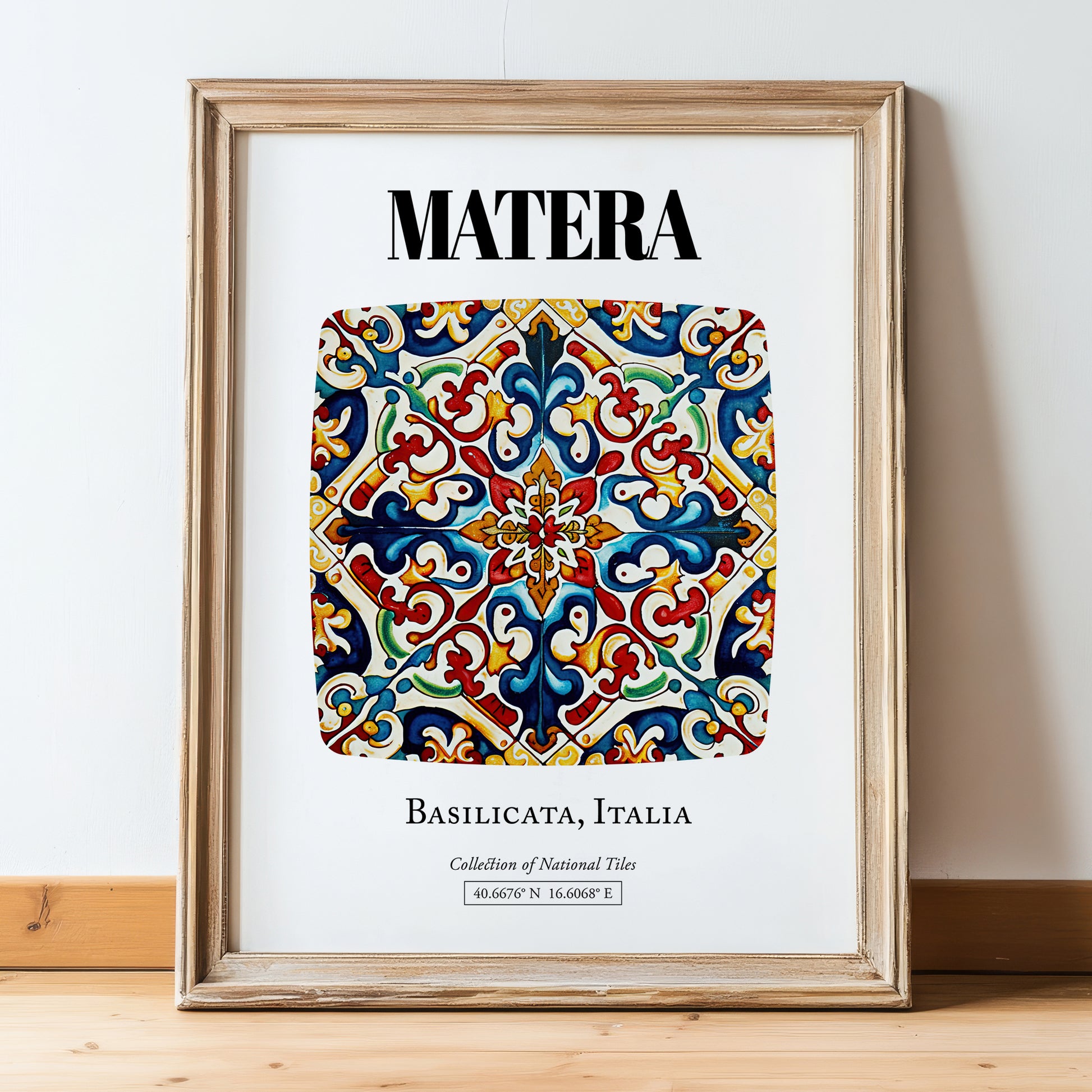 Matera, Italy – Travel Print, in wooden frame leaning on the floor