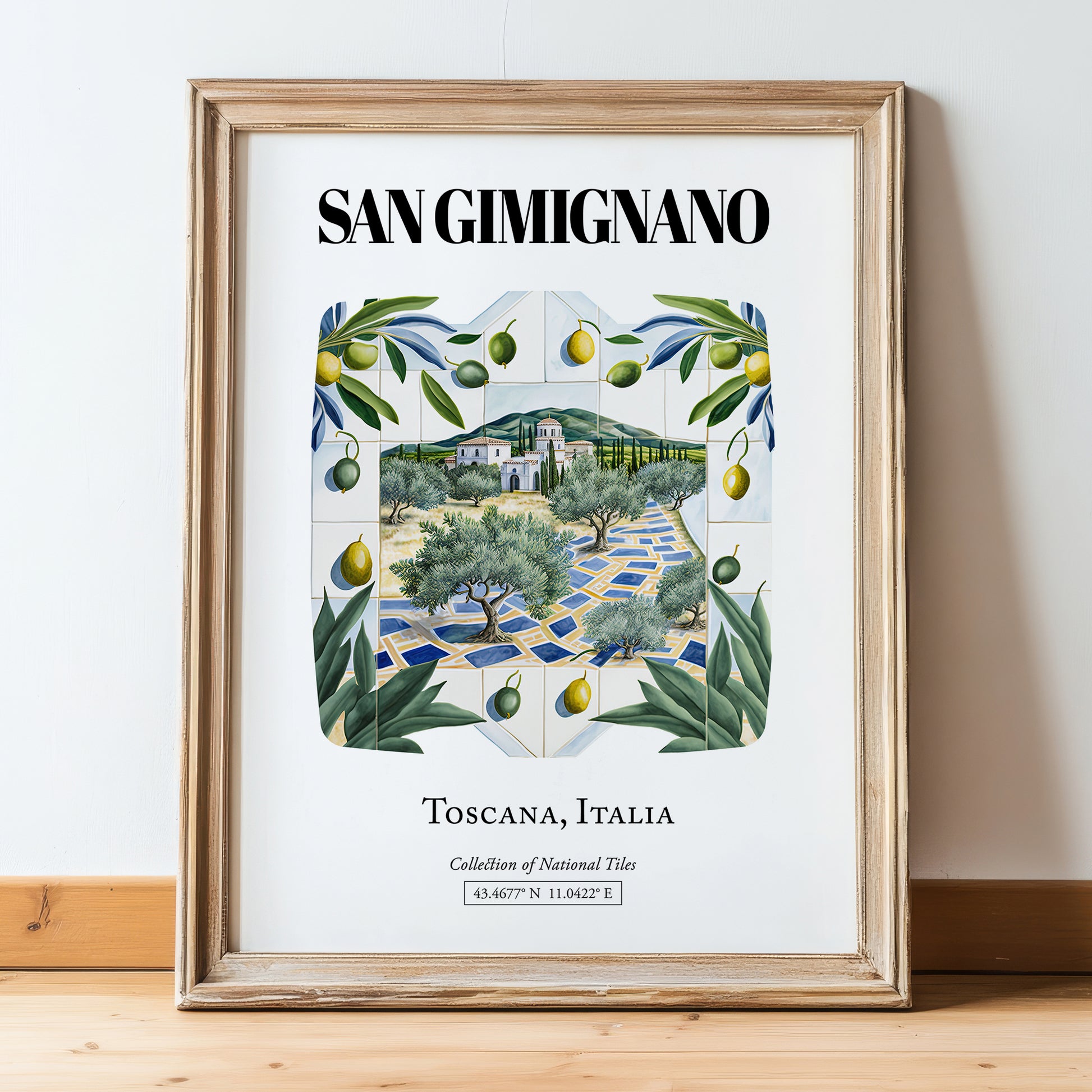 San Gimignano, Italy – Travel Wall Decor, in wooden frame leaning on the floor
