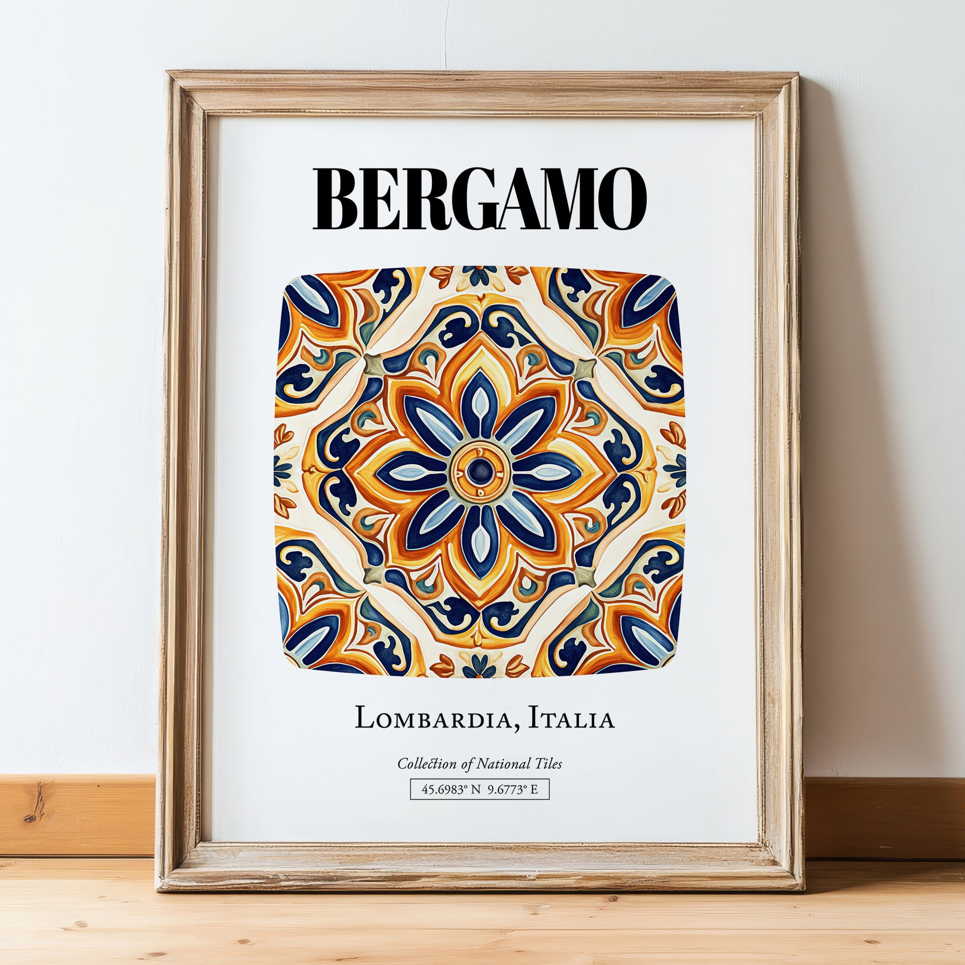 Bergamo, Italy – Travel Memories Wall Print, in wooden frame leaning on the floor