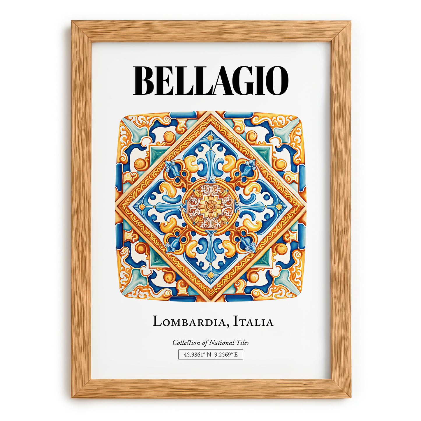 Bellagio, Italy – Vintage Travel Poster, set in oak frame