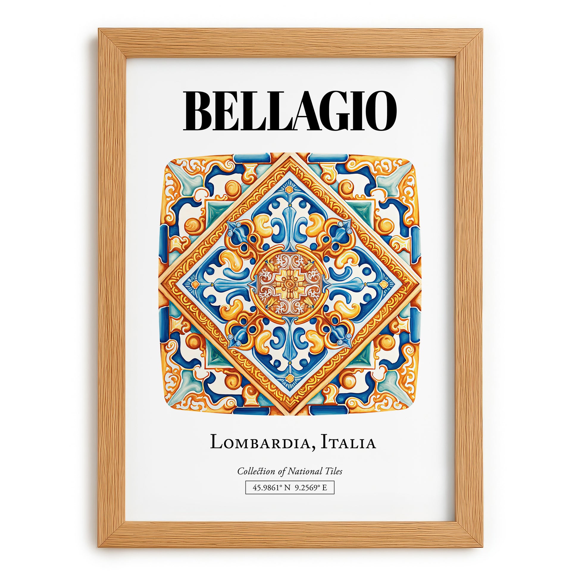 Bellagio, Italy – Vintage Travel Poster, set in oak frame