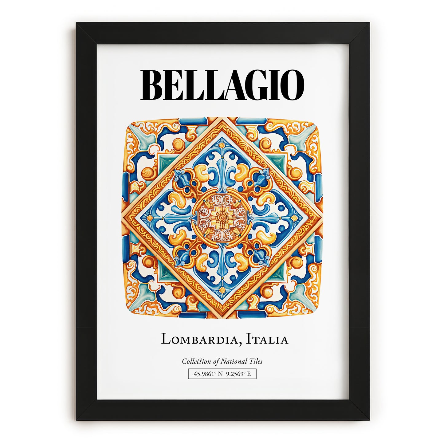 Bellagio, Italy – Vintage Travel Poster, in sleek black frame