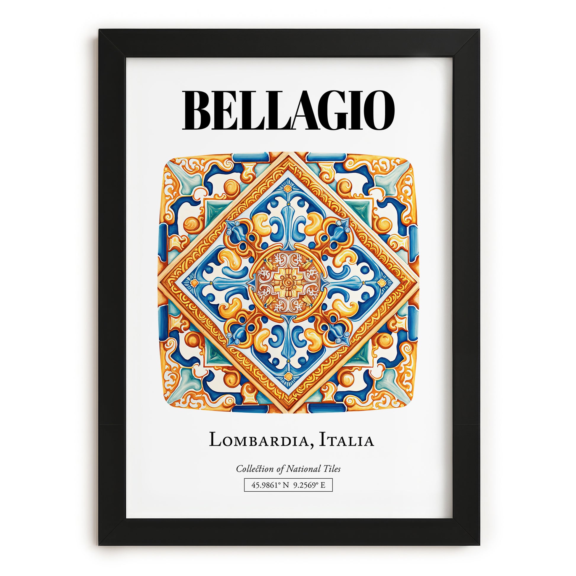 Bellagio, Italy – Vintage Travel Poster, in sleek black frame