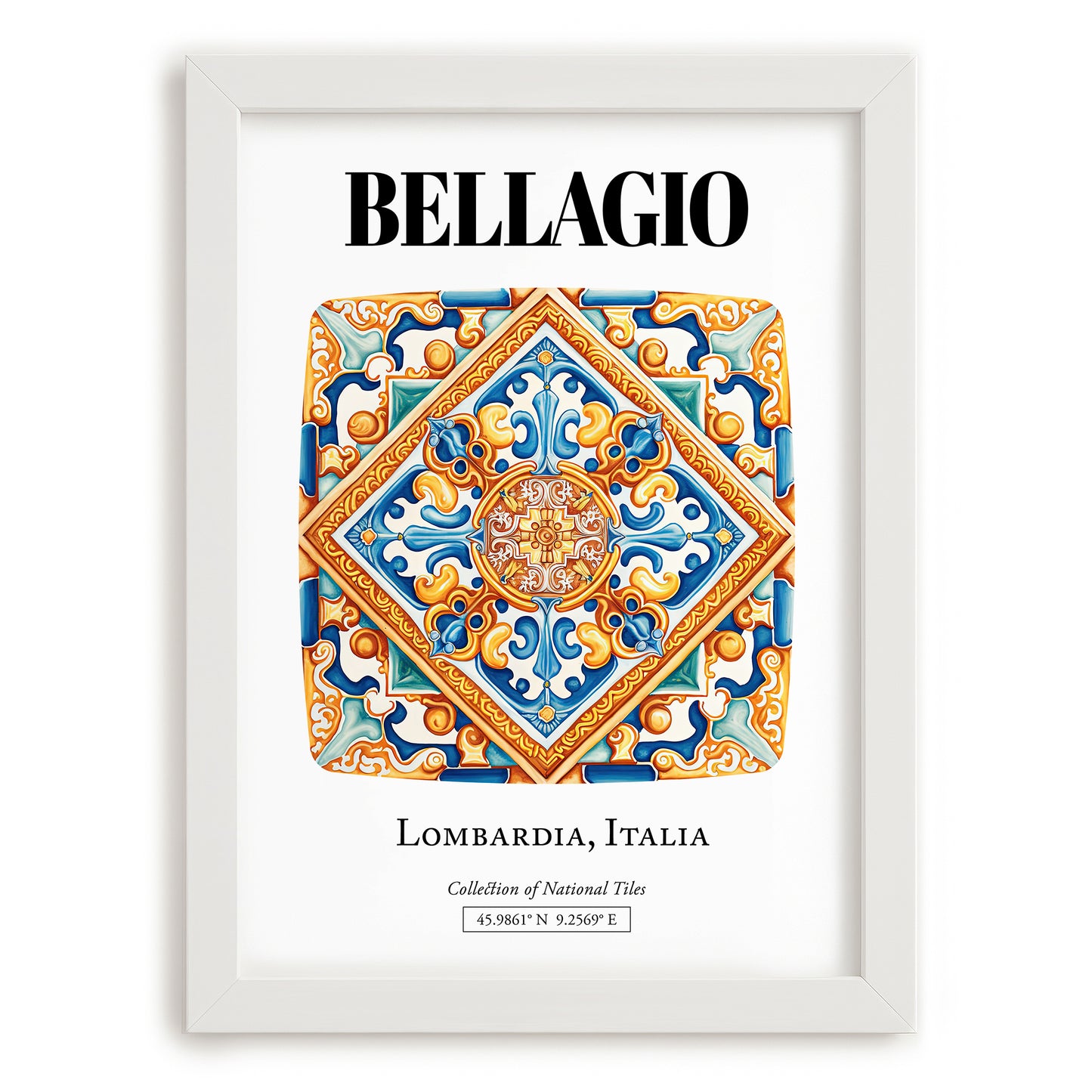 Bellagio, Italy – Vintage Travel Poster, placed in minimal white frame