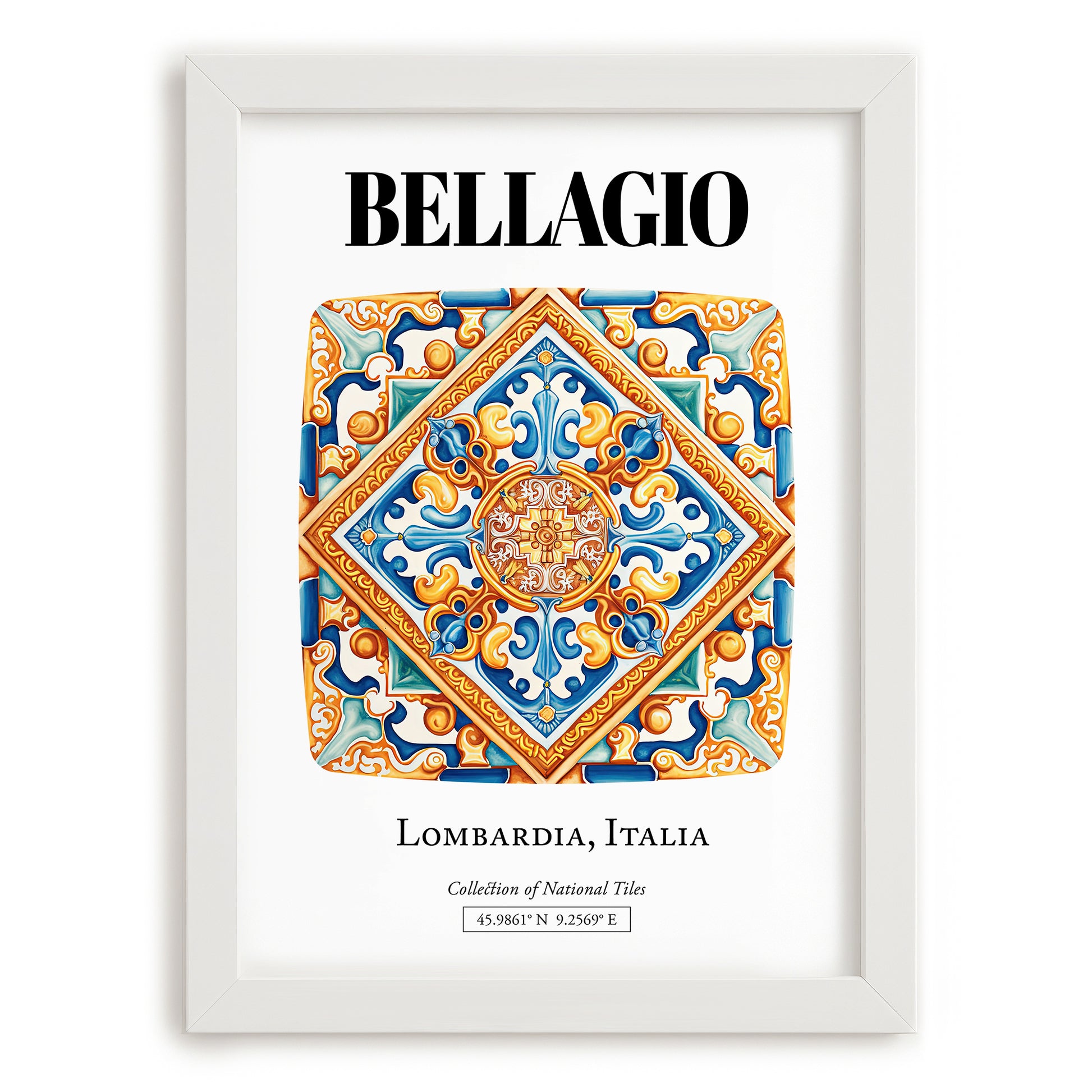Bellagio, Italy – Vintage Travel Poster, placed in minimal white frame