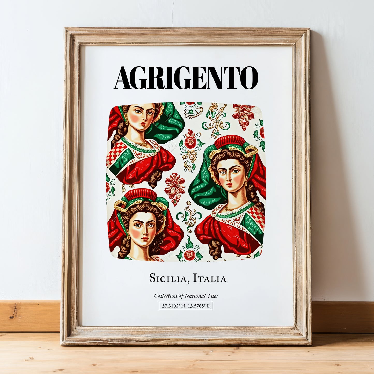 Agrigento, Italy – Minimalist Travel Print, in wooden frame leaning on the floor