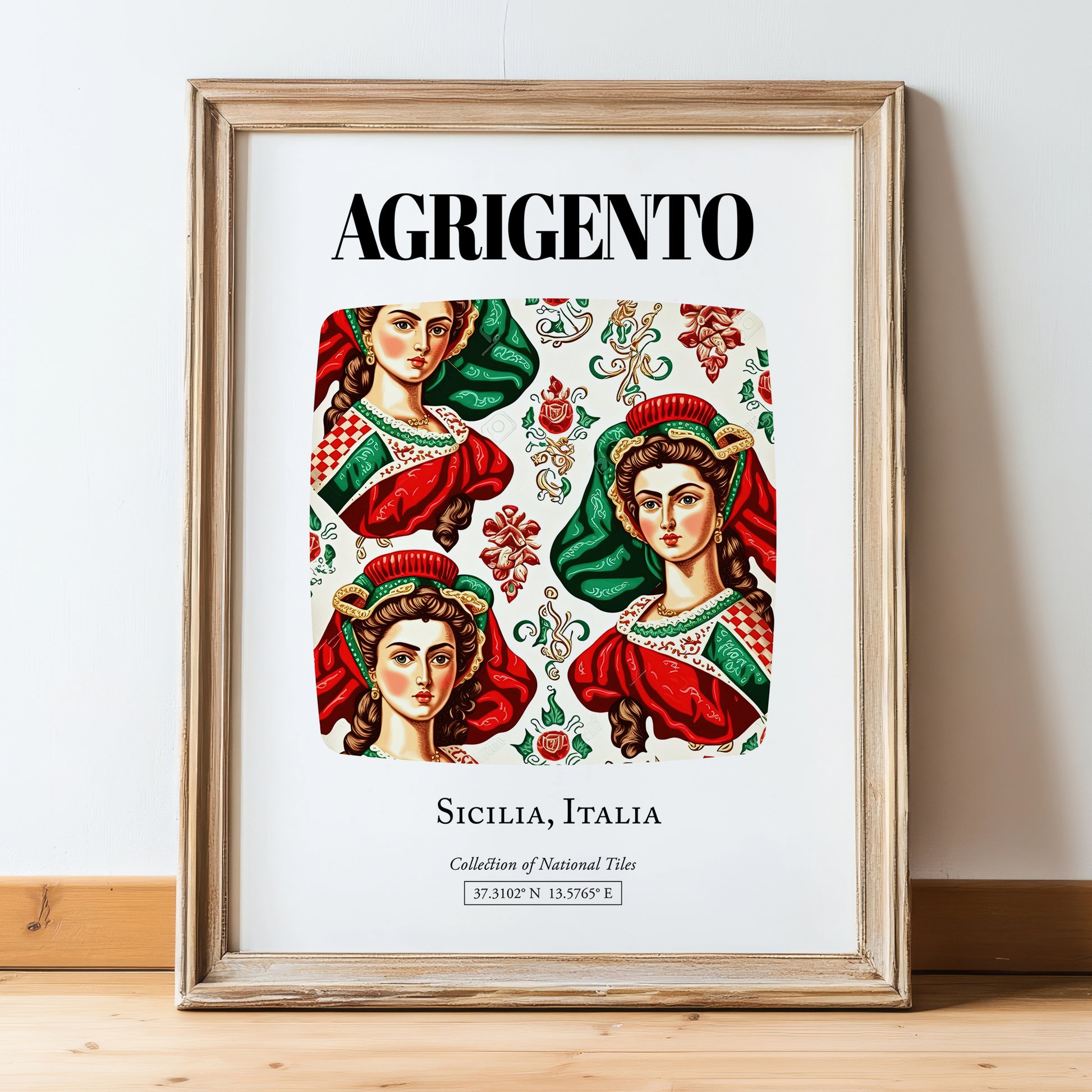 Agrigento, Italy – Minimalist Travel Print, in wooden frame leaning on the floor