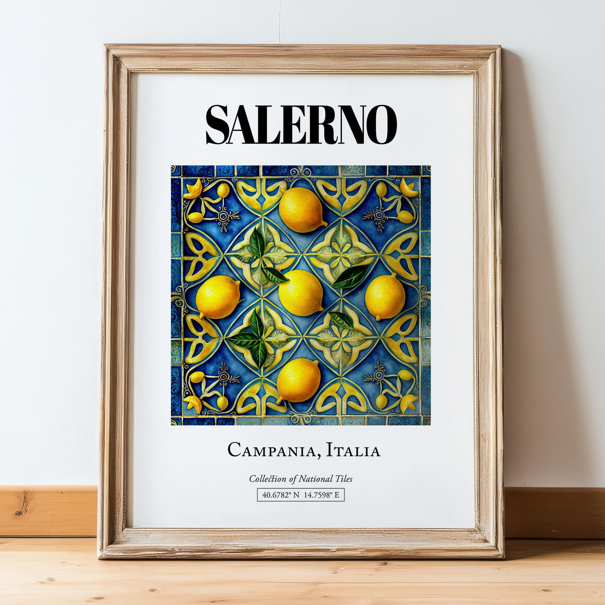 Salerno, Italy – Travel Print, in wooden frame leaning on the floor