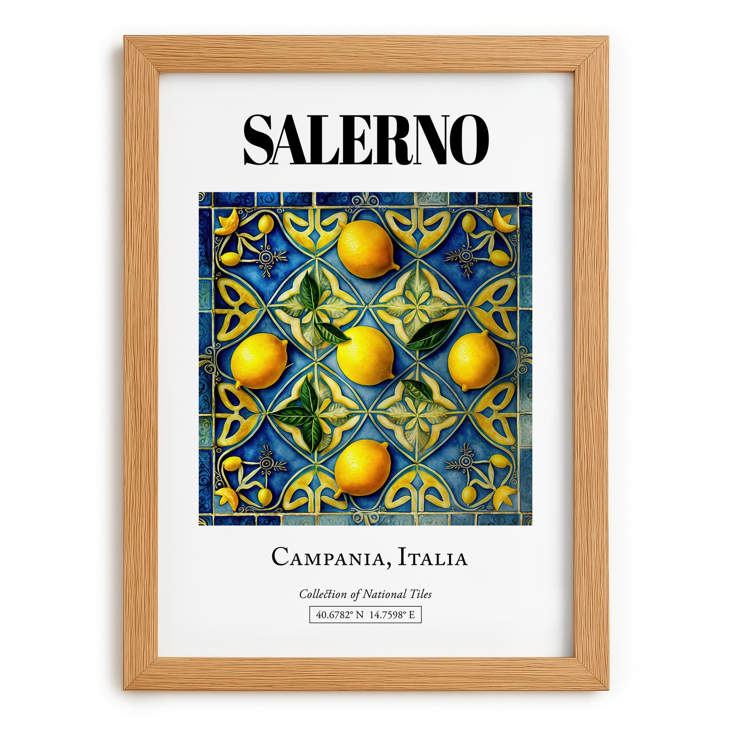 Salerno, Italy – Travel Print, set in oak frame