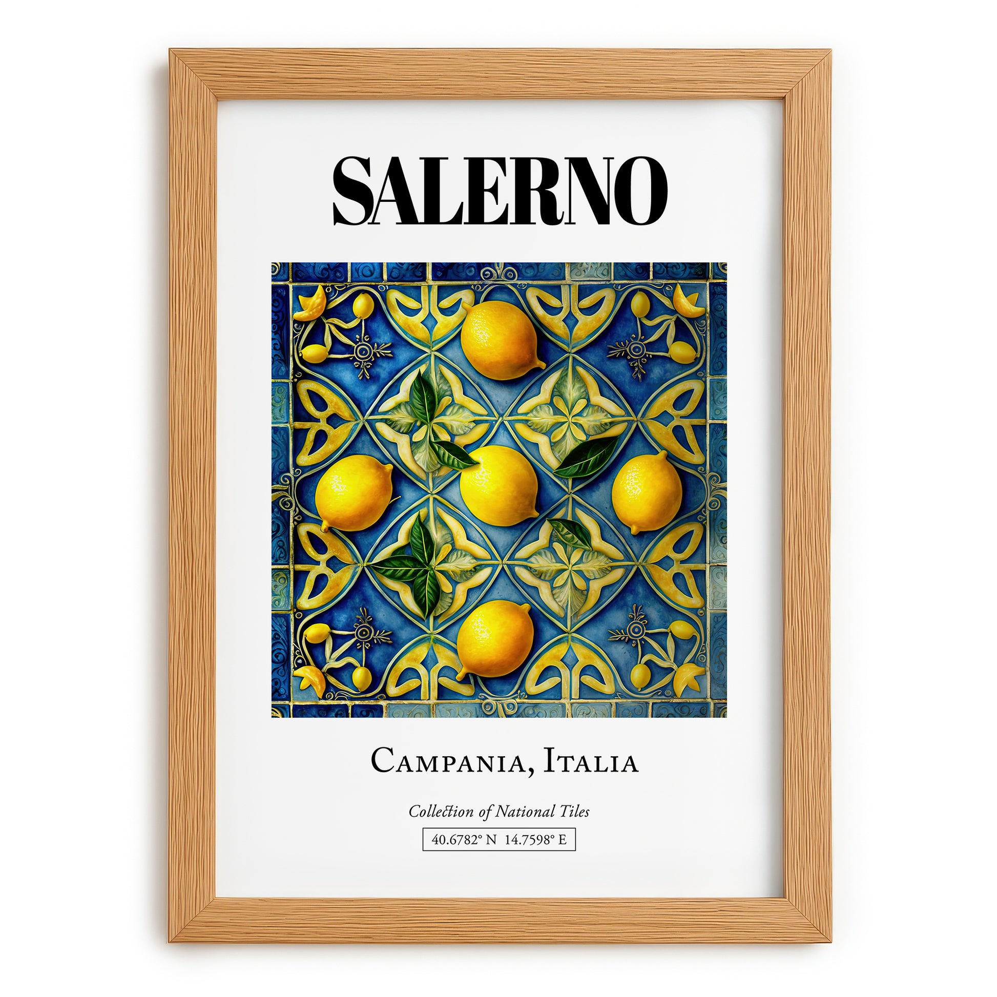 Salerno, Italy – Travel Print, set in oak frame