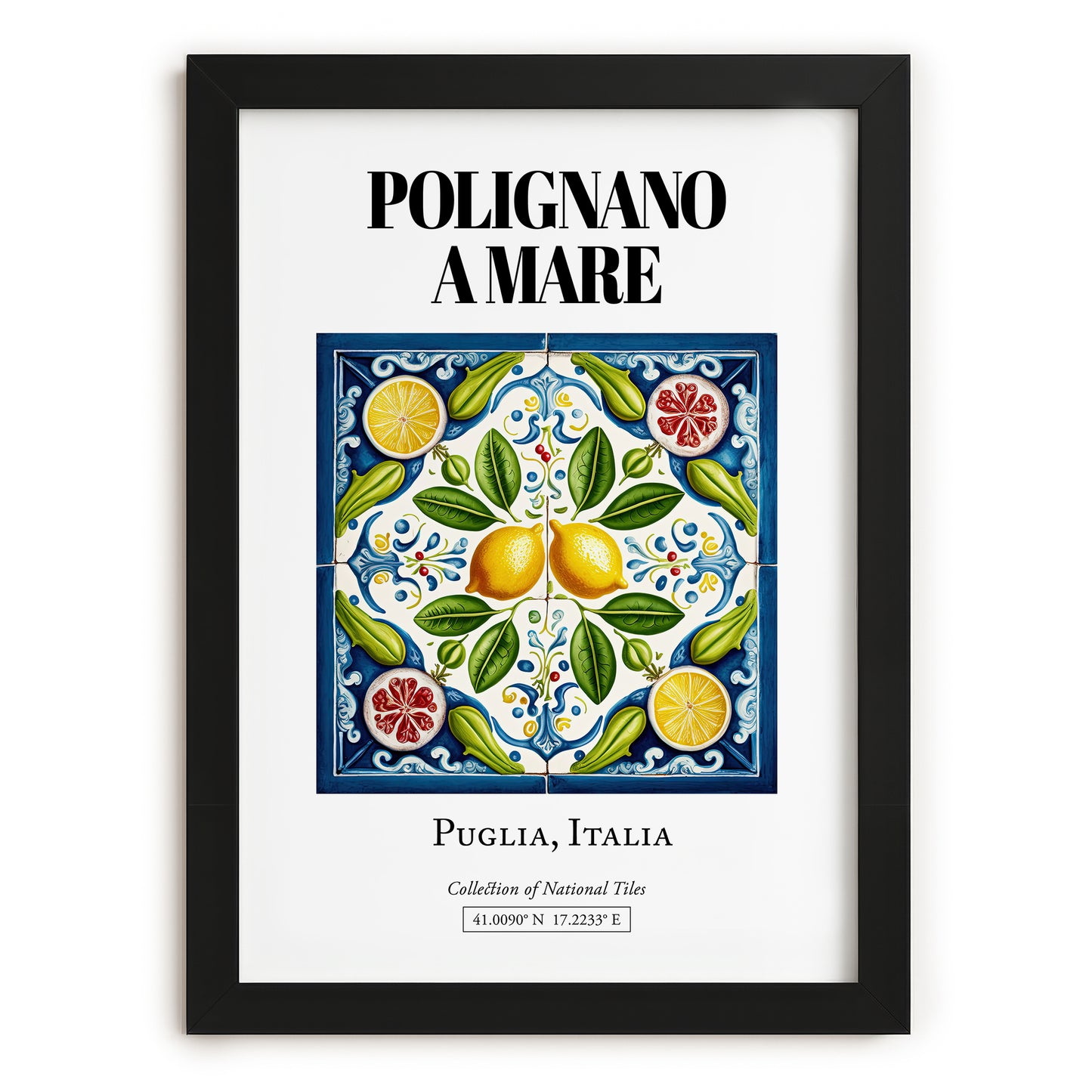 Polignano A Mare, Italy – Illustrated Travel Poster, in sleek black frame