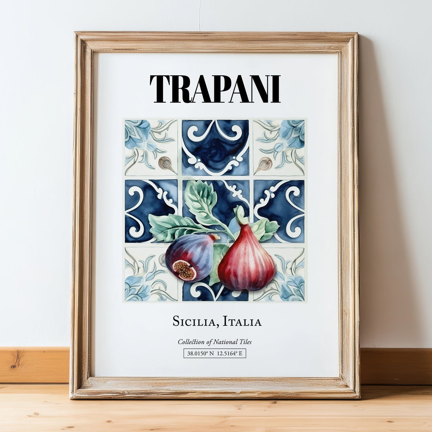 Trapani, Italy – Travel Poster, in wooden frame leaning on the floor