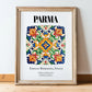 Parma, Italy – Travel Poster, in wooden frame leaning on the floor