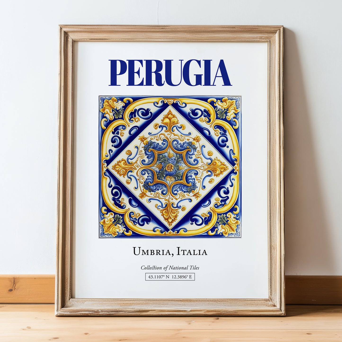 Perugia, Italy – Travel Print, in wooden frame leaning on the floor