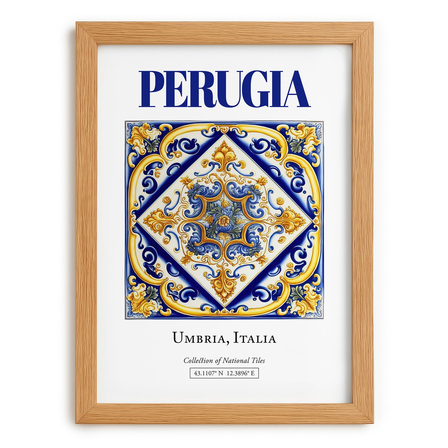 Perugia, Italy – Travel Print, set in oak frame