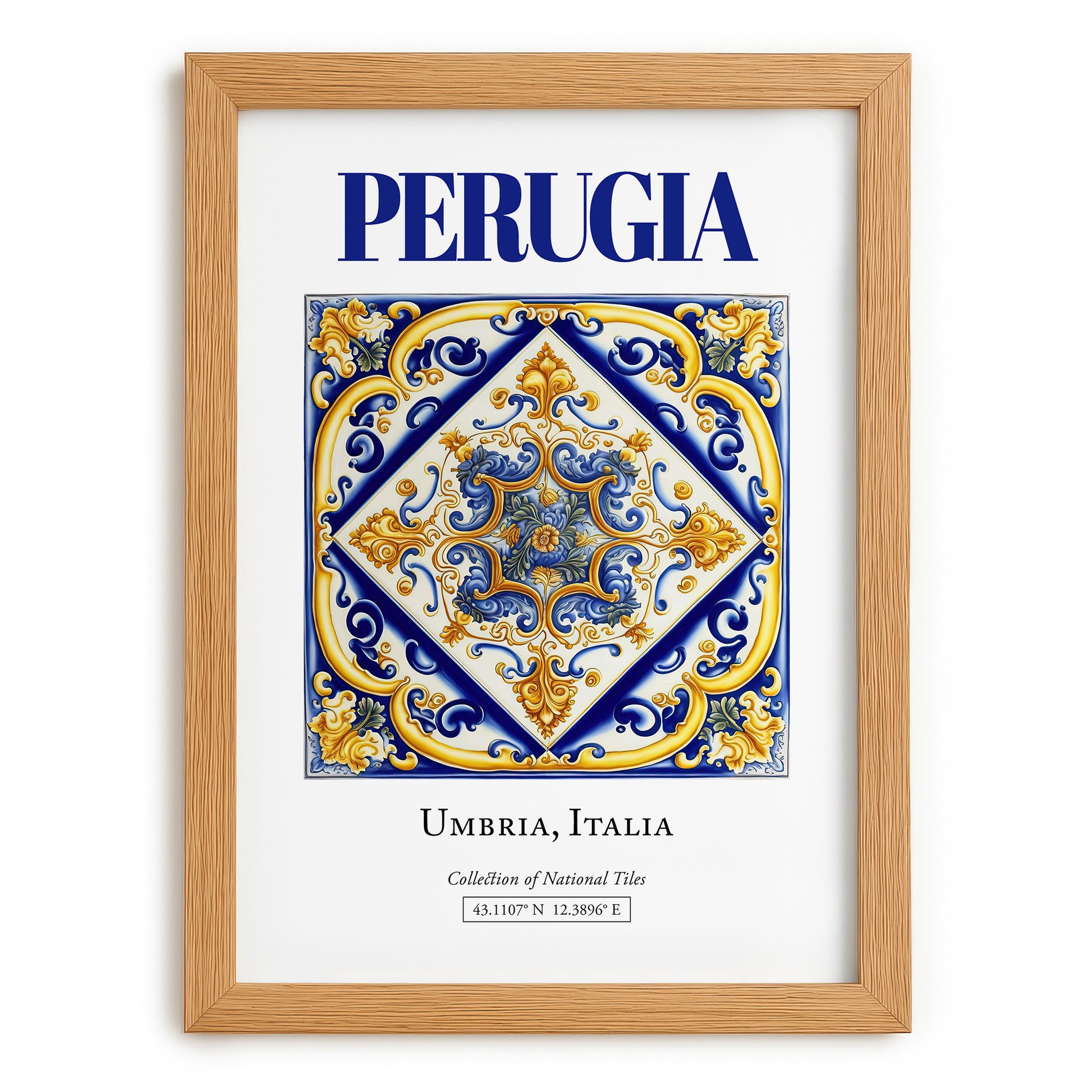 Perugia, Italy – Travel Print, set in oak frame