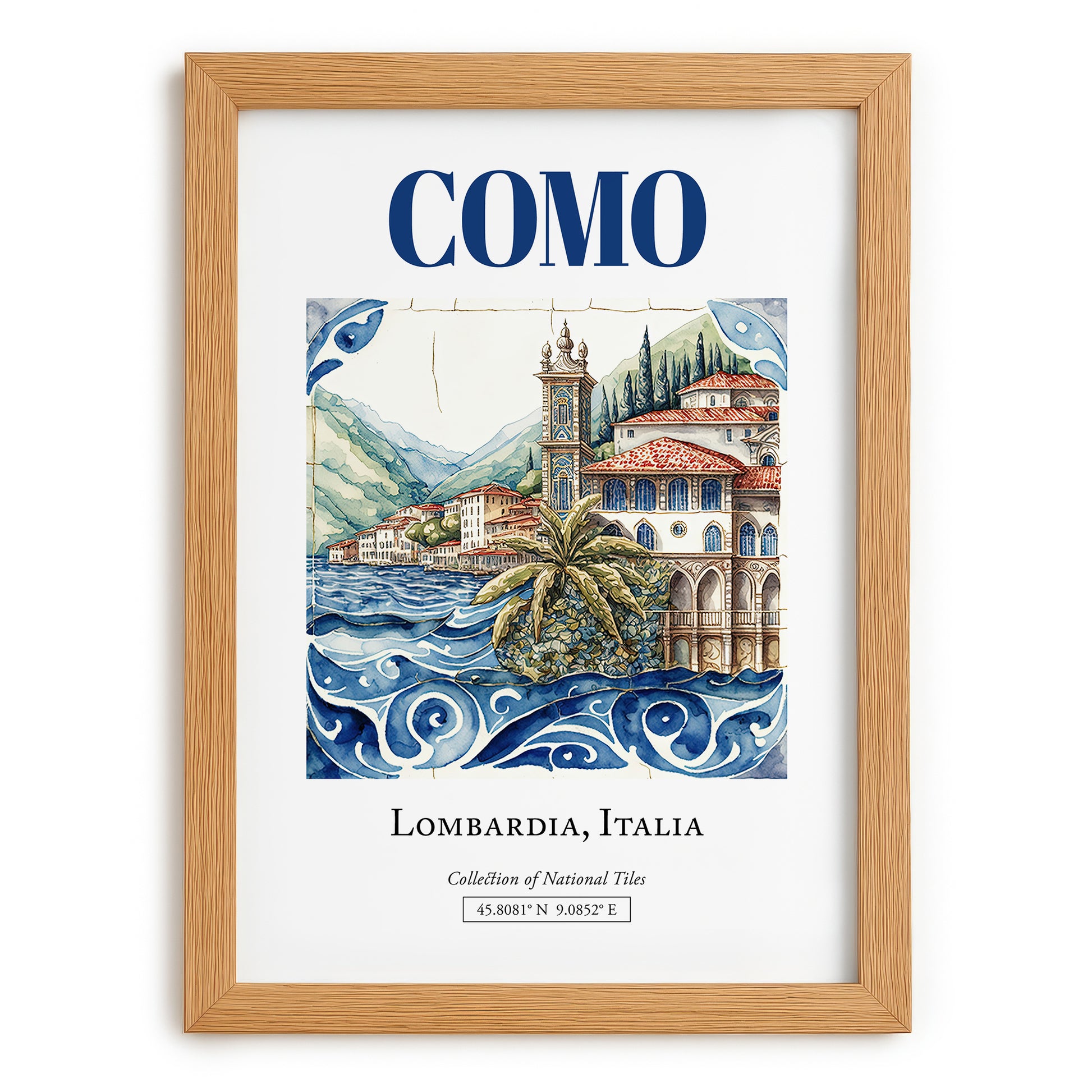 Como, Italy – Travel Poster, set in oak frame