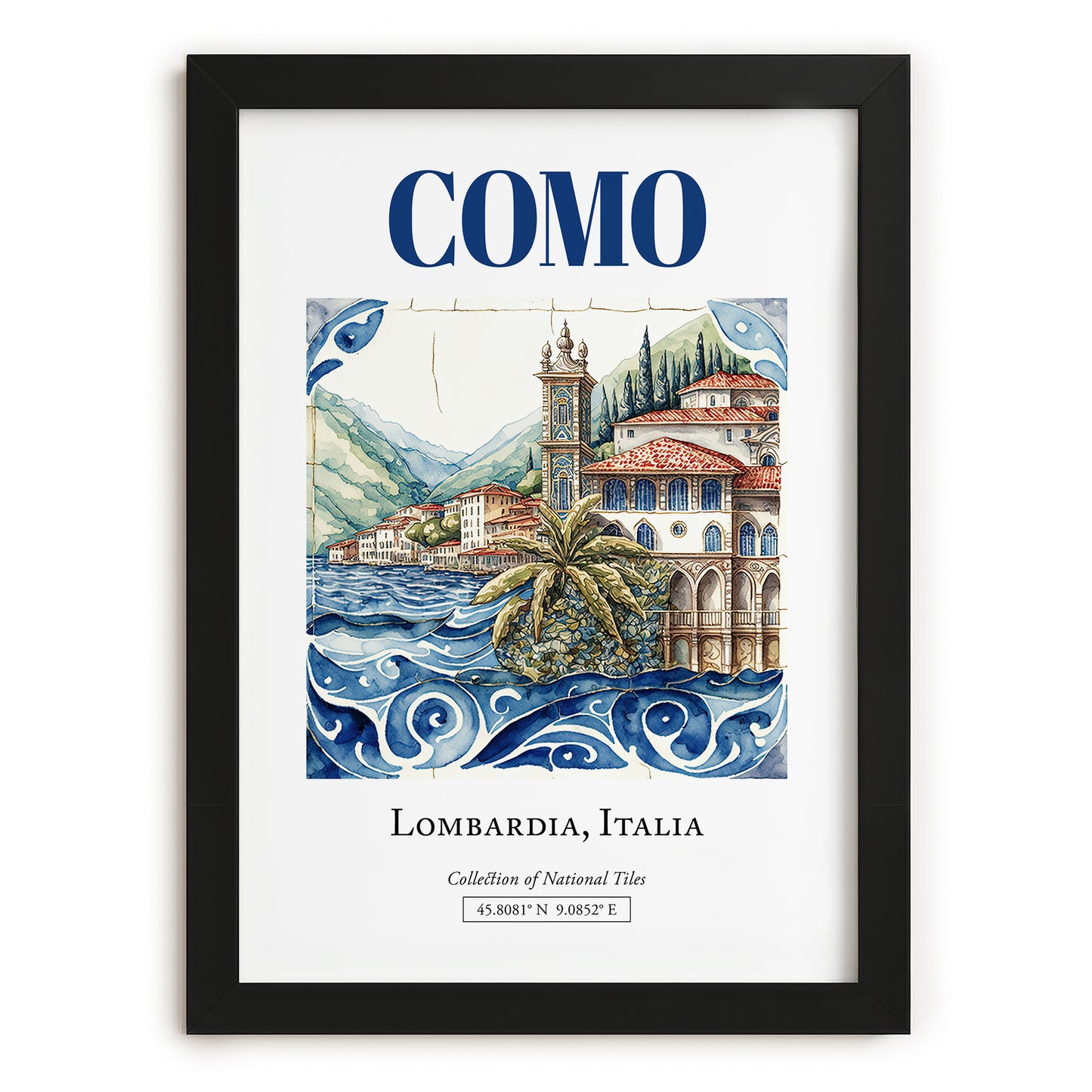 Como, Italy – Travel Poster, in sleek black frame