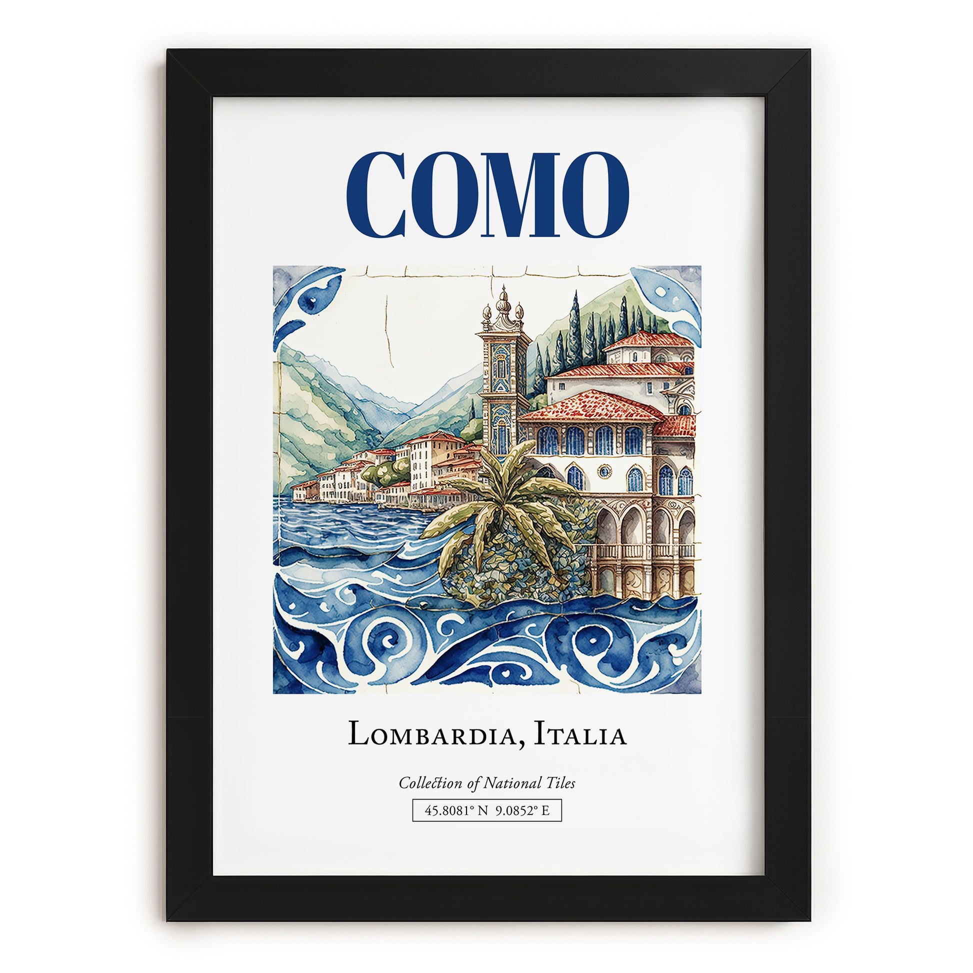 Como, Italy – Travel Poster, in sleek black frame