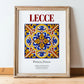 Lecce, Italy – Retro Travel Poster, in wooden frame leaning on the floor