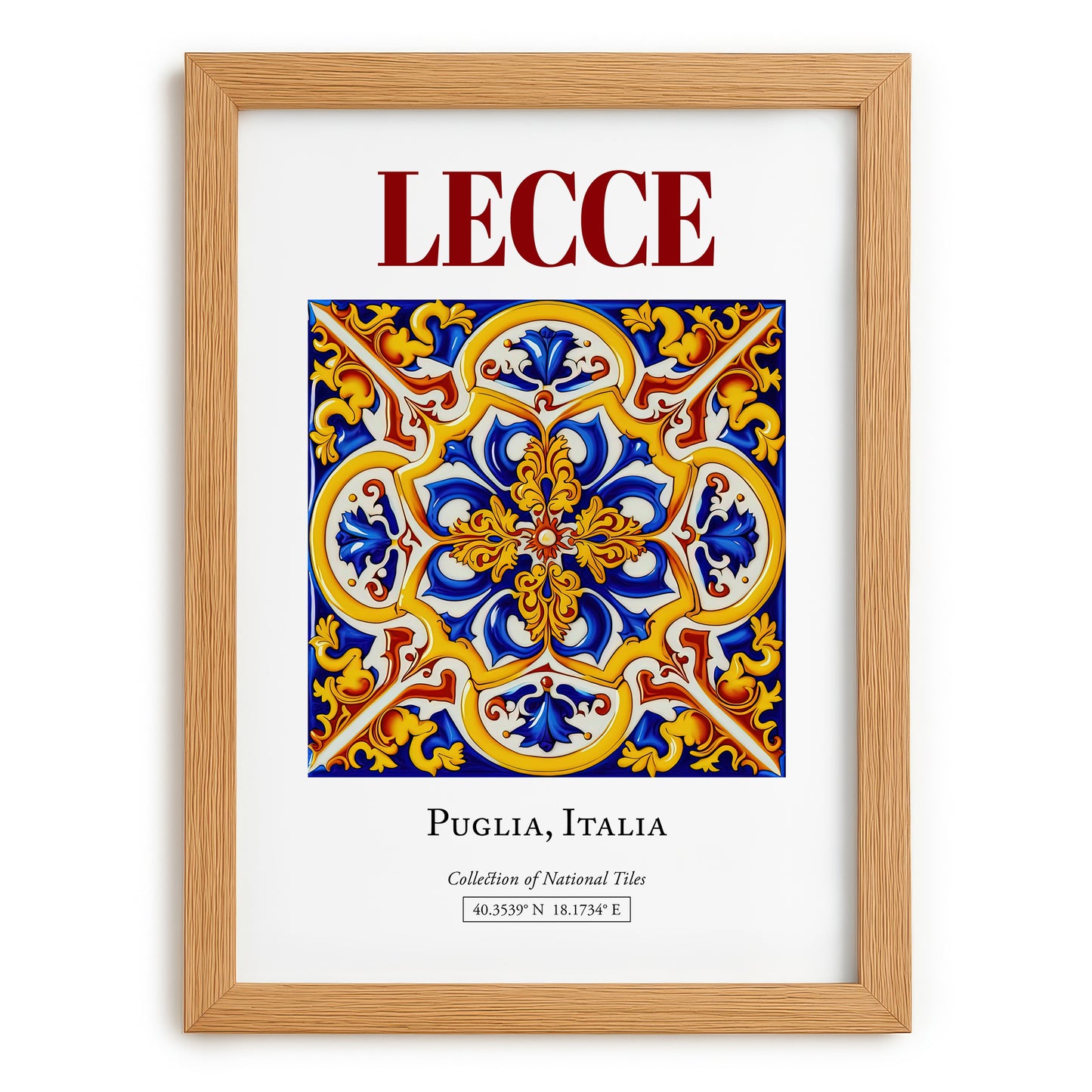 Lecce, Italy – Retro Travel Poster, set in oak frame