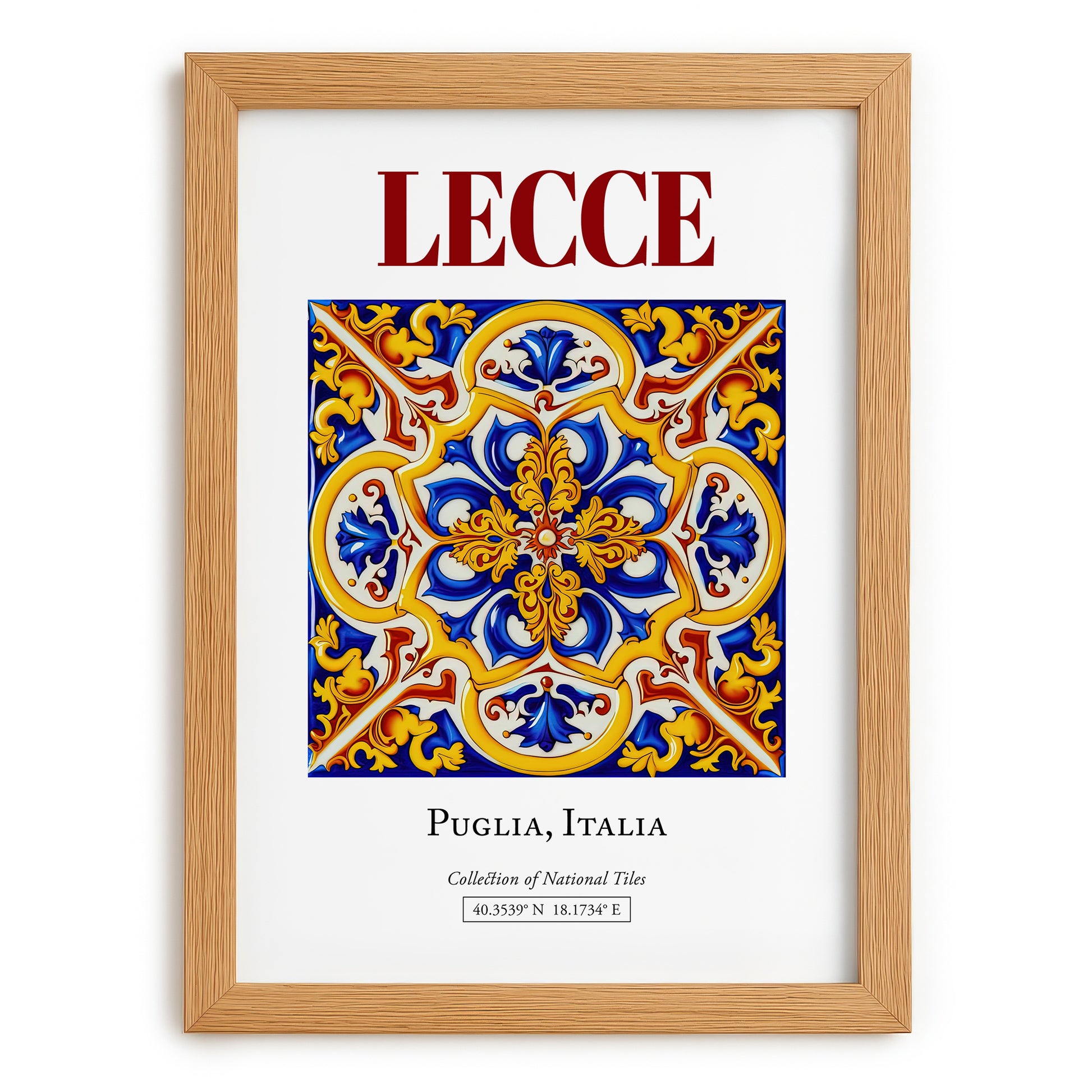 Lecce, Italy – Retro Travel Poster, set in oak frame