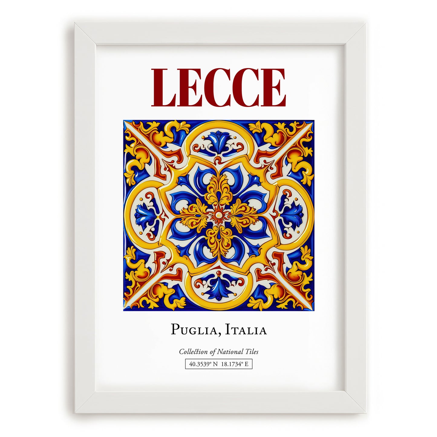 Lecce, Italy – Retro Travel Poster, placed in minimal white frame