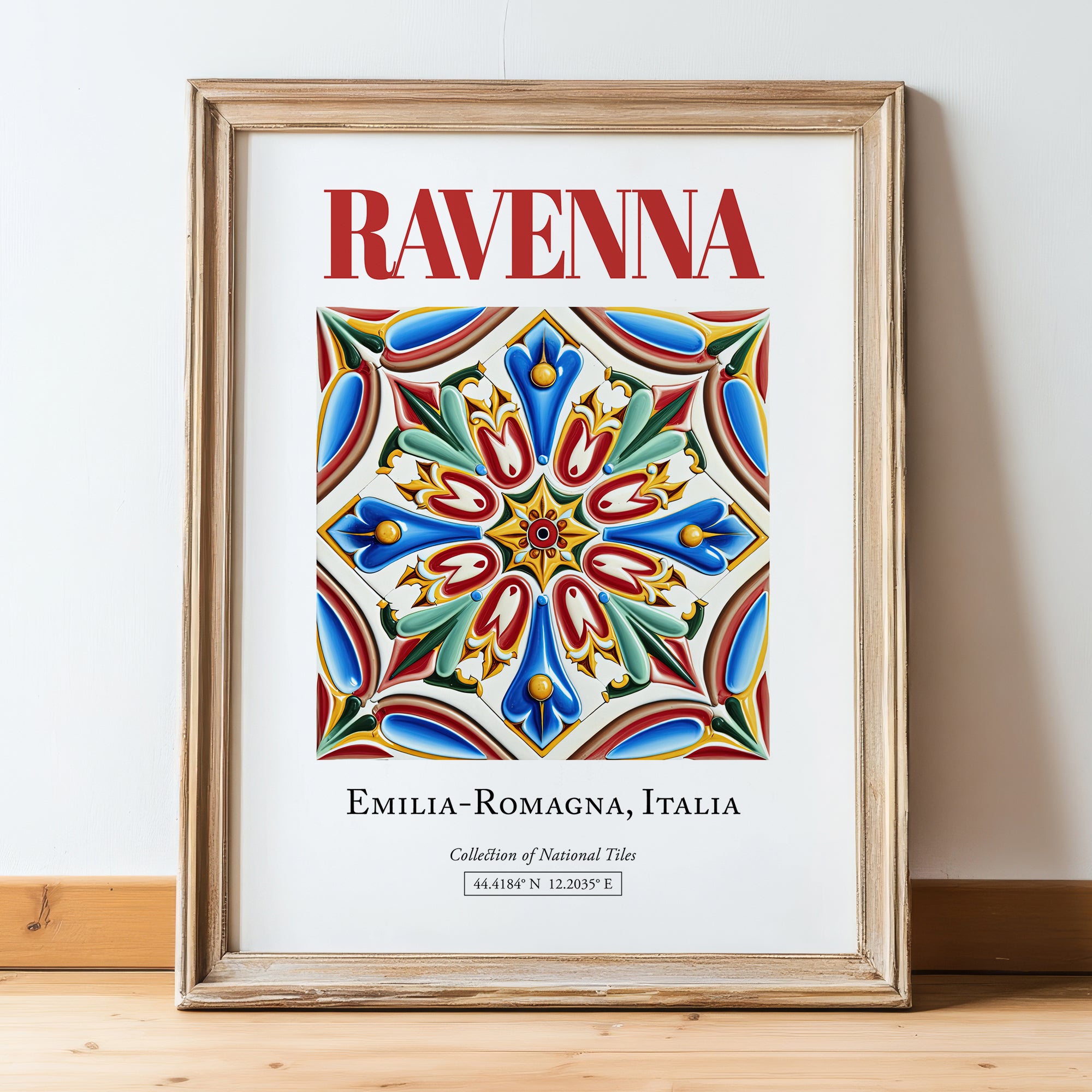 Ravenna, Italy – Tourist Destination Poster, in wooden frame leaning on the floor