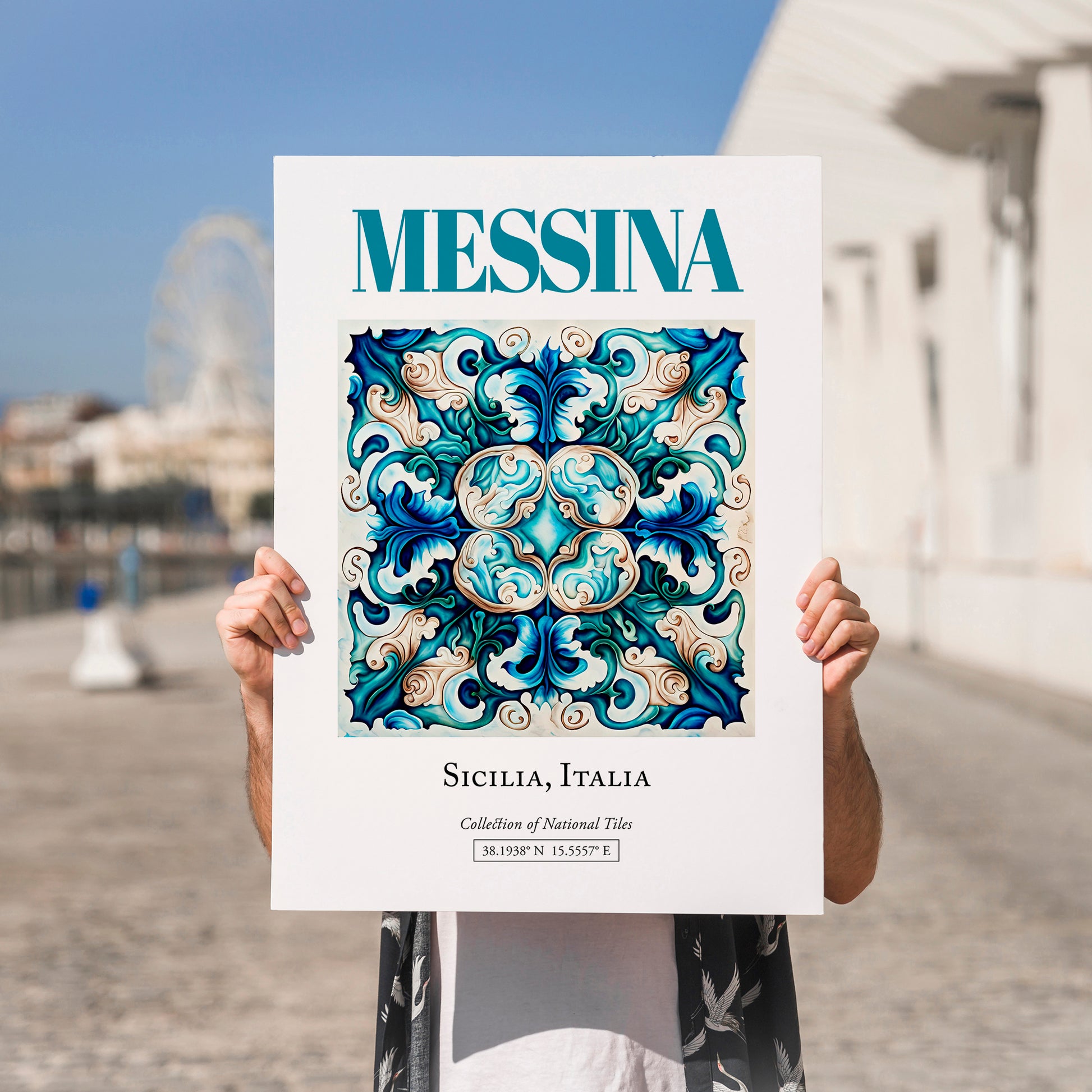 Messina, Italy – Architectural Travel Art, no-text version framed in wood