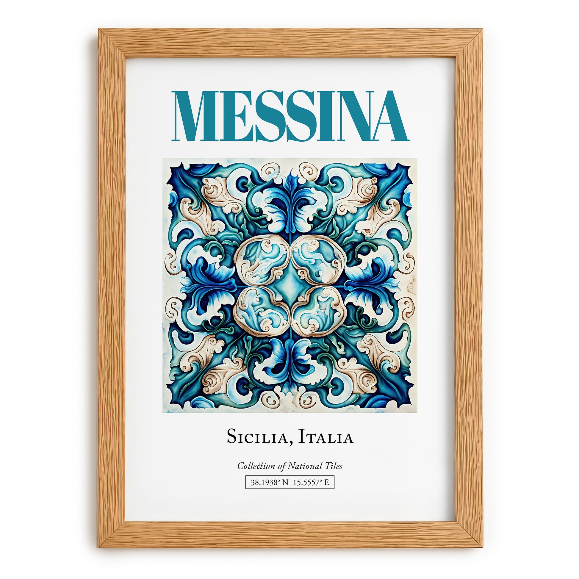 Messina, Italy – Architectural Travel Art, set in oak frame