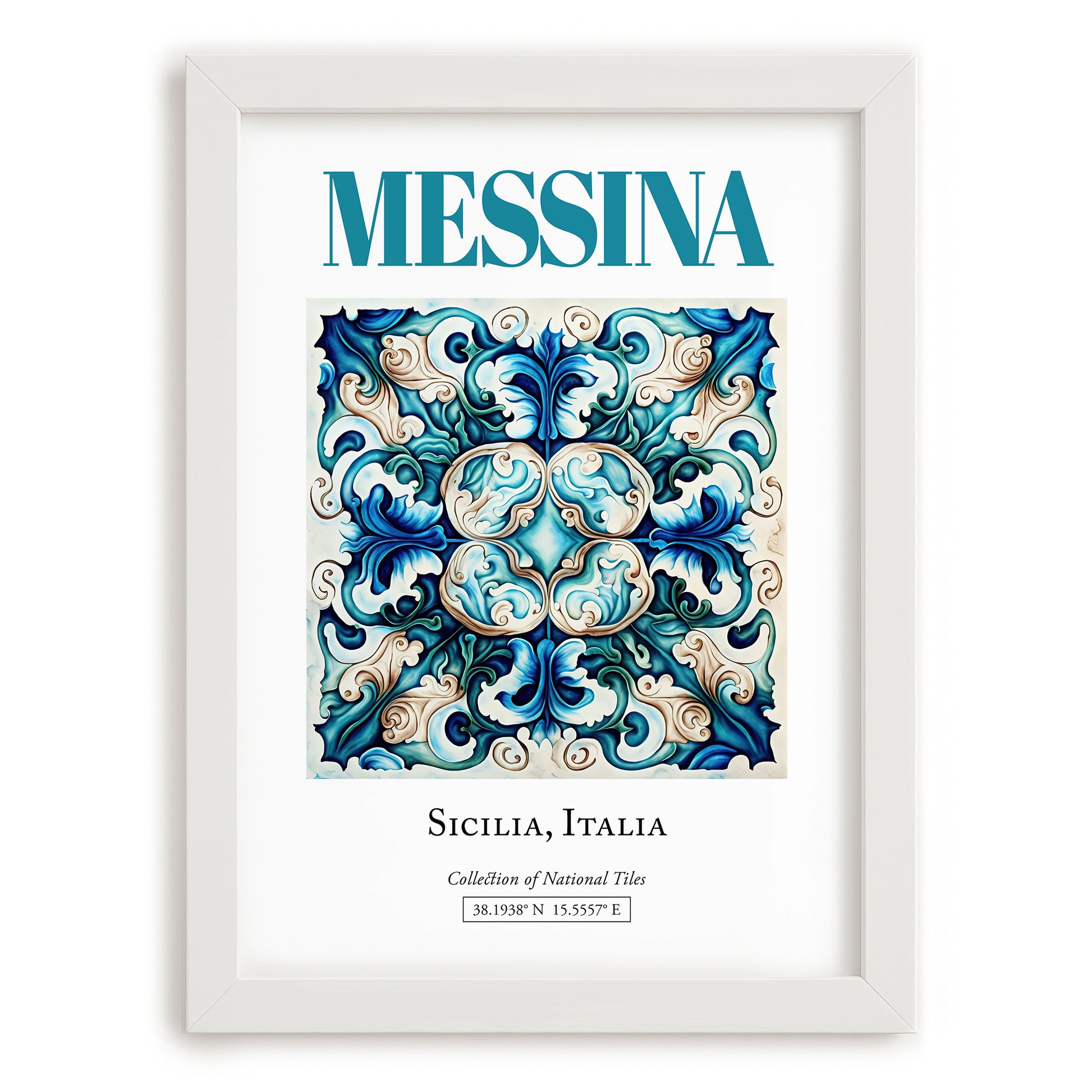 Messina, Italy – Architectural Travel Art, placed in minimal white frame