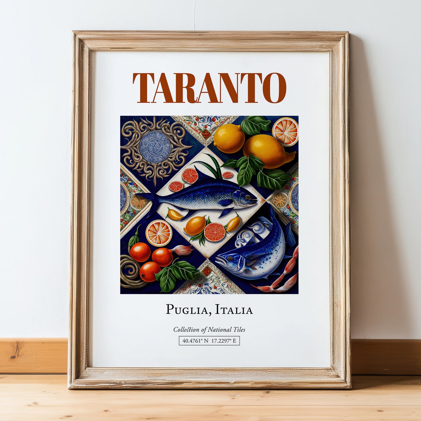 Taranto, Italy – Wanderlust Wall Decor, in wooden frame leaning on the floor