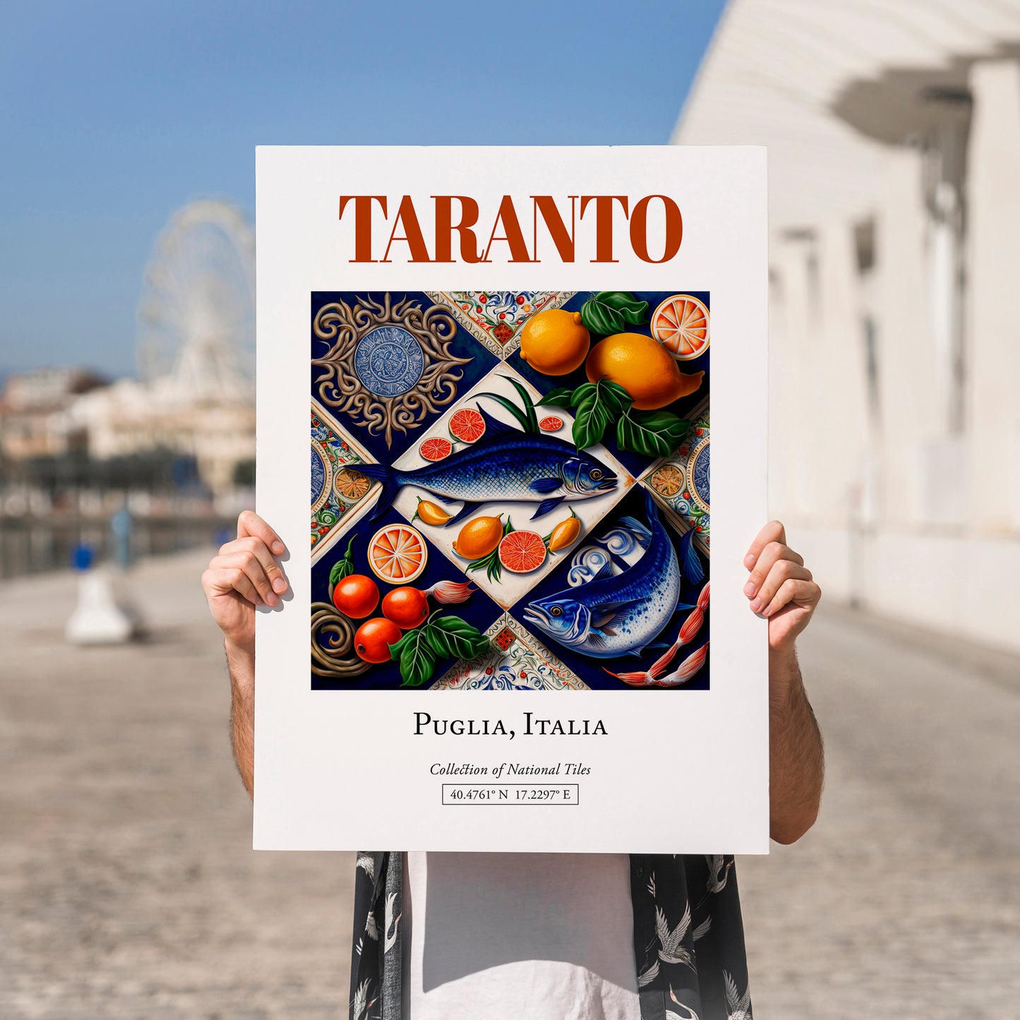 Taranto, Italy – Wanderlust Wall Decor, no-text version framed in wood