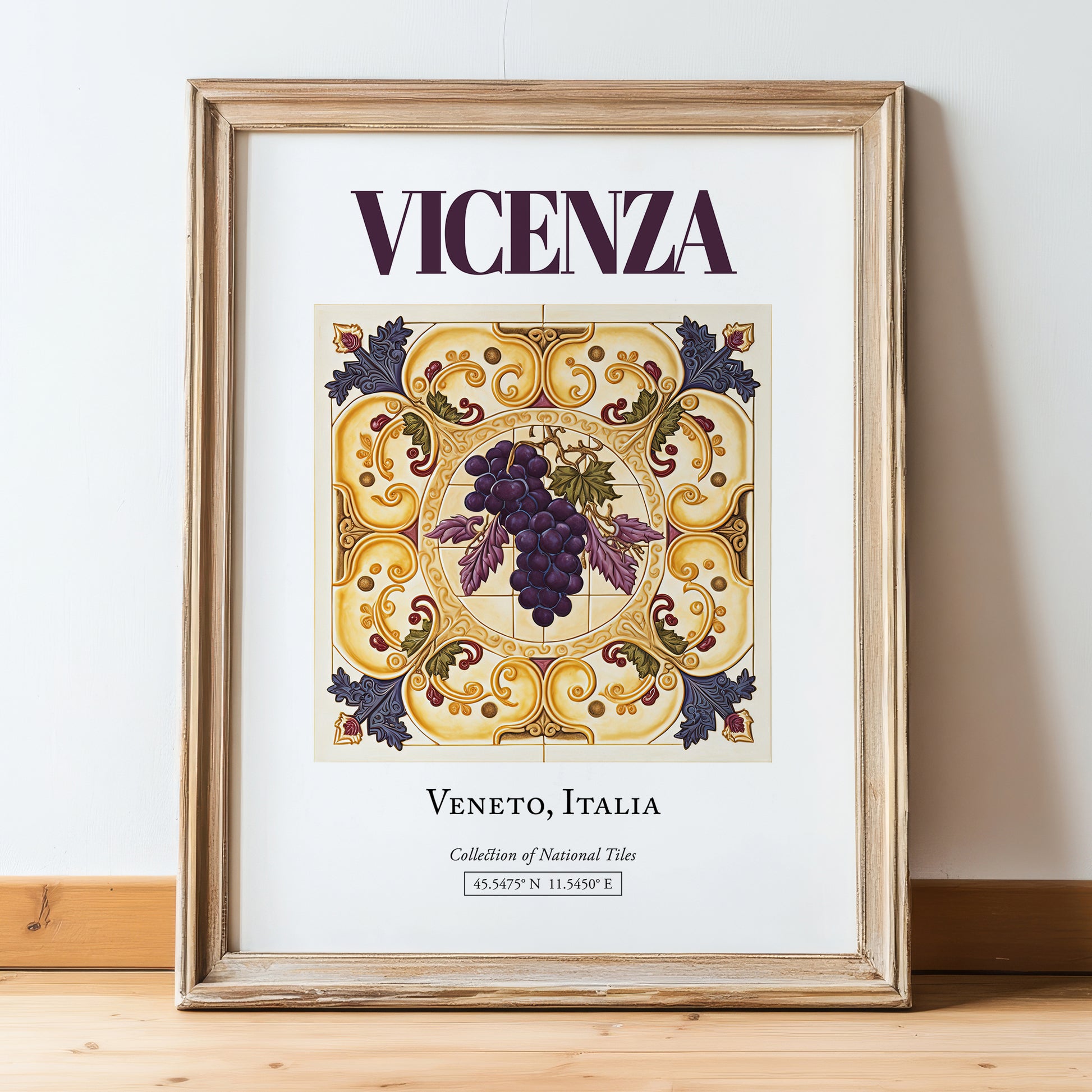 Vicenza, Italy – Travel Wall Decor, in wooden frame leaning on the floor