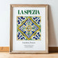 La Spezia, Italy – Tourist Destination Poster, in wooden frame leaning on the floor
