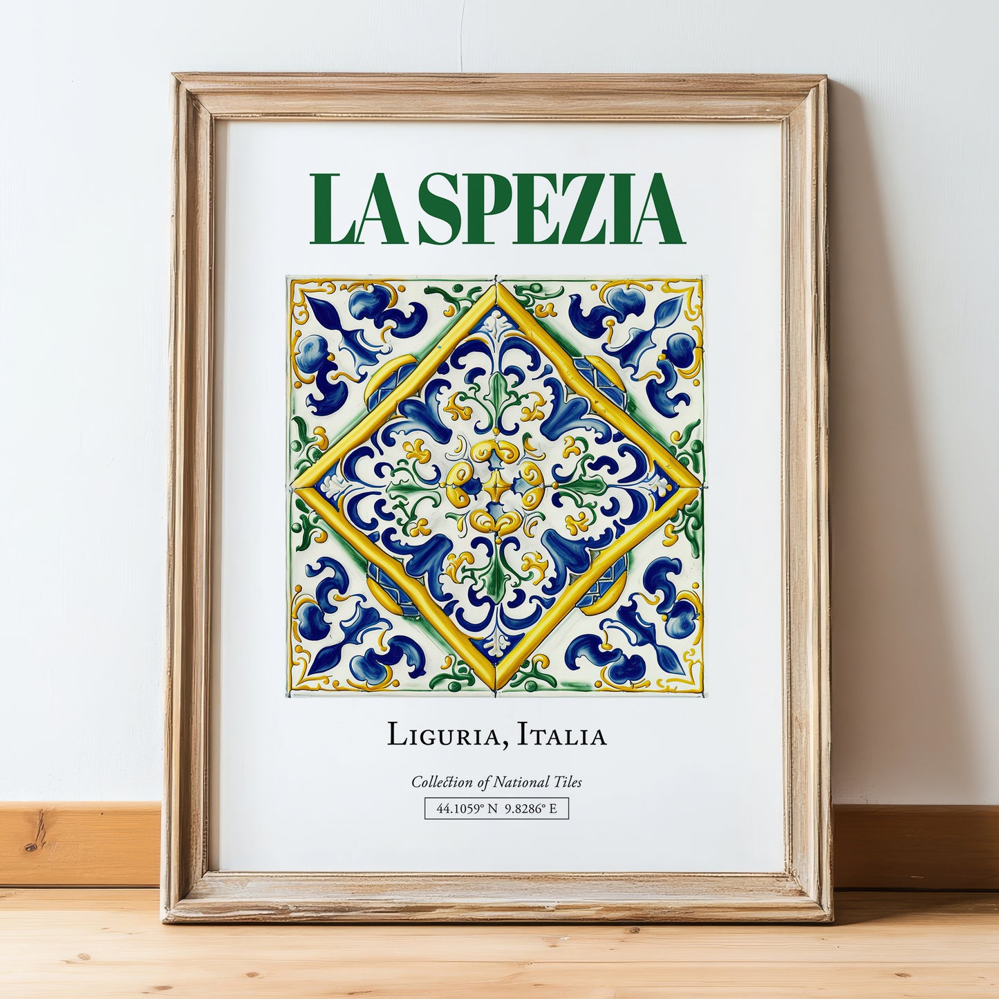 La Spezia, Italy – Tourist Destination Poster, in wooden frame leaning on the floor
