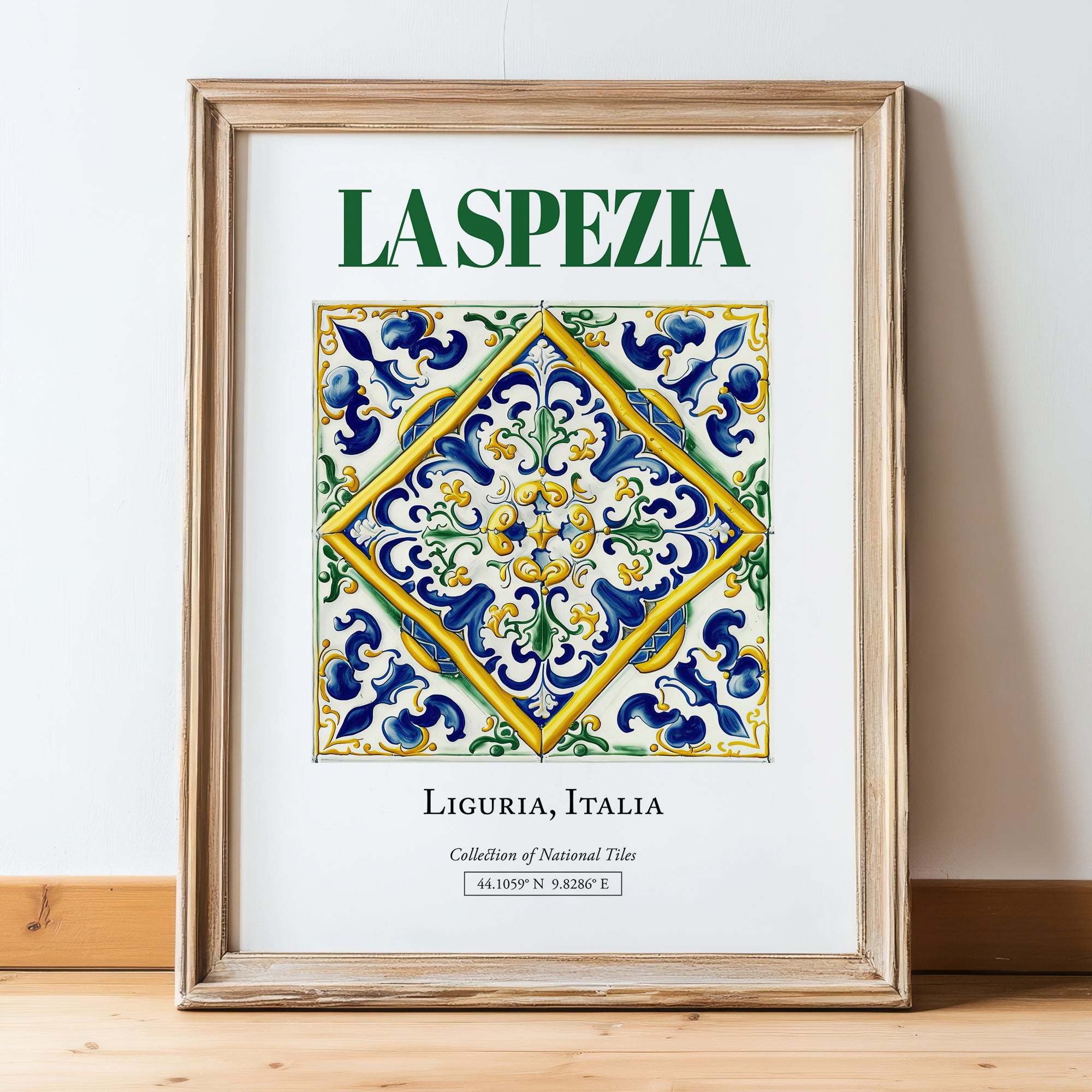 La Spezia, Italy – Tourist Destination Poster, in wooden frame leaning on the floor