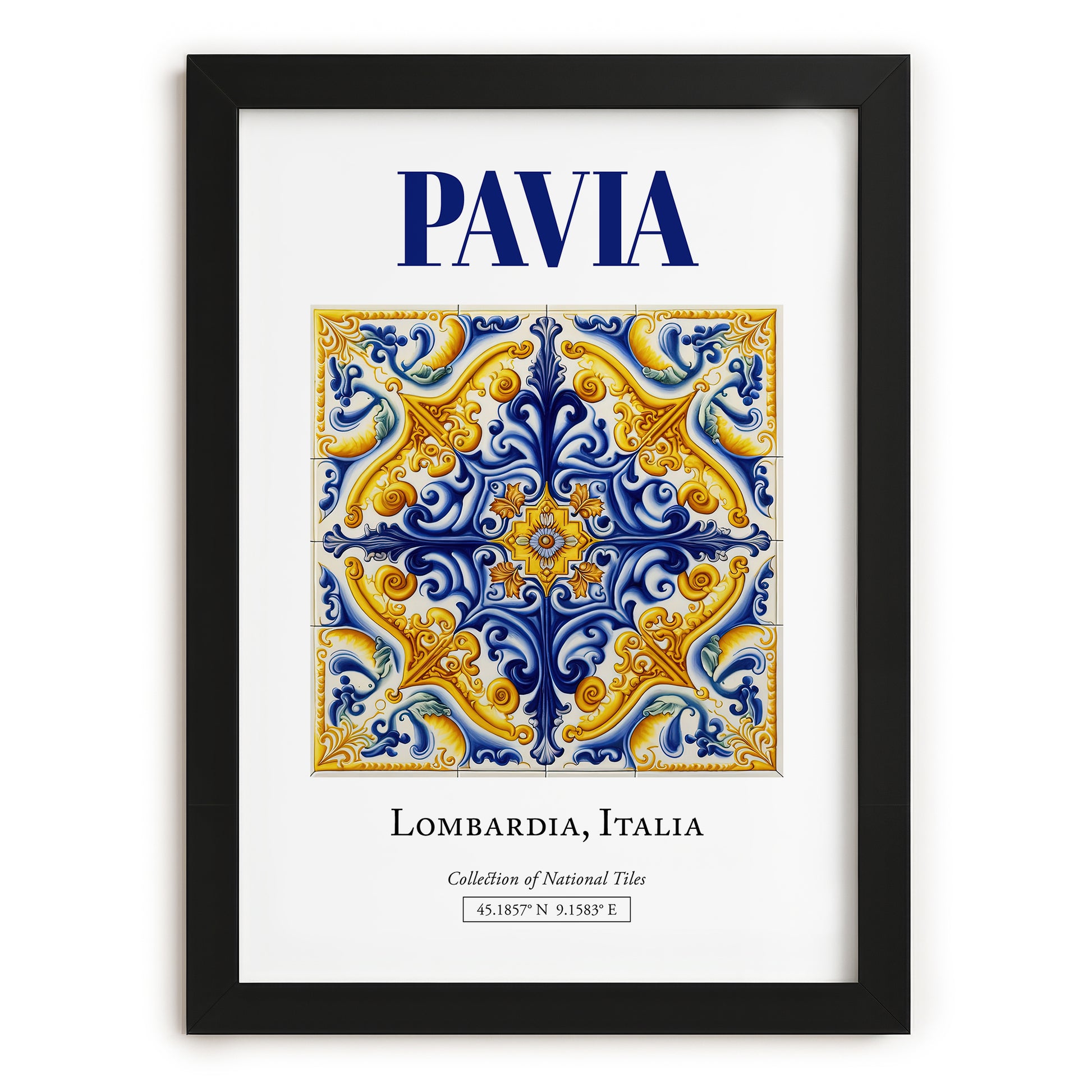 Pavia, Italy – Travel Wall Art, in sleek black frame