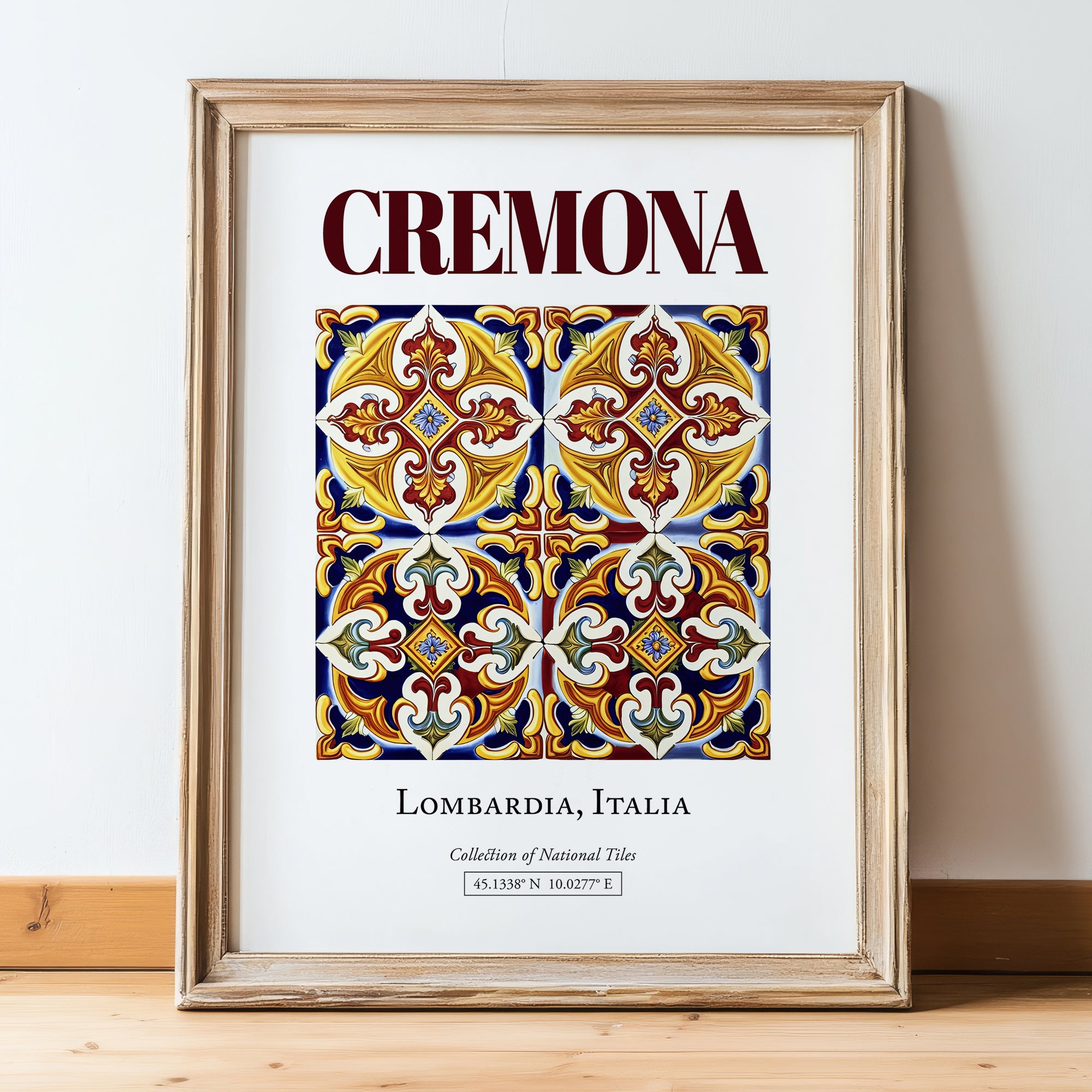 Cremona, Italy – Cityscape Wall Art, in wooden frame leaning on the floor