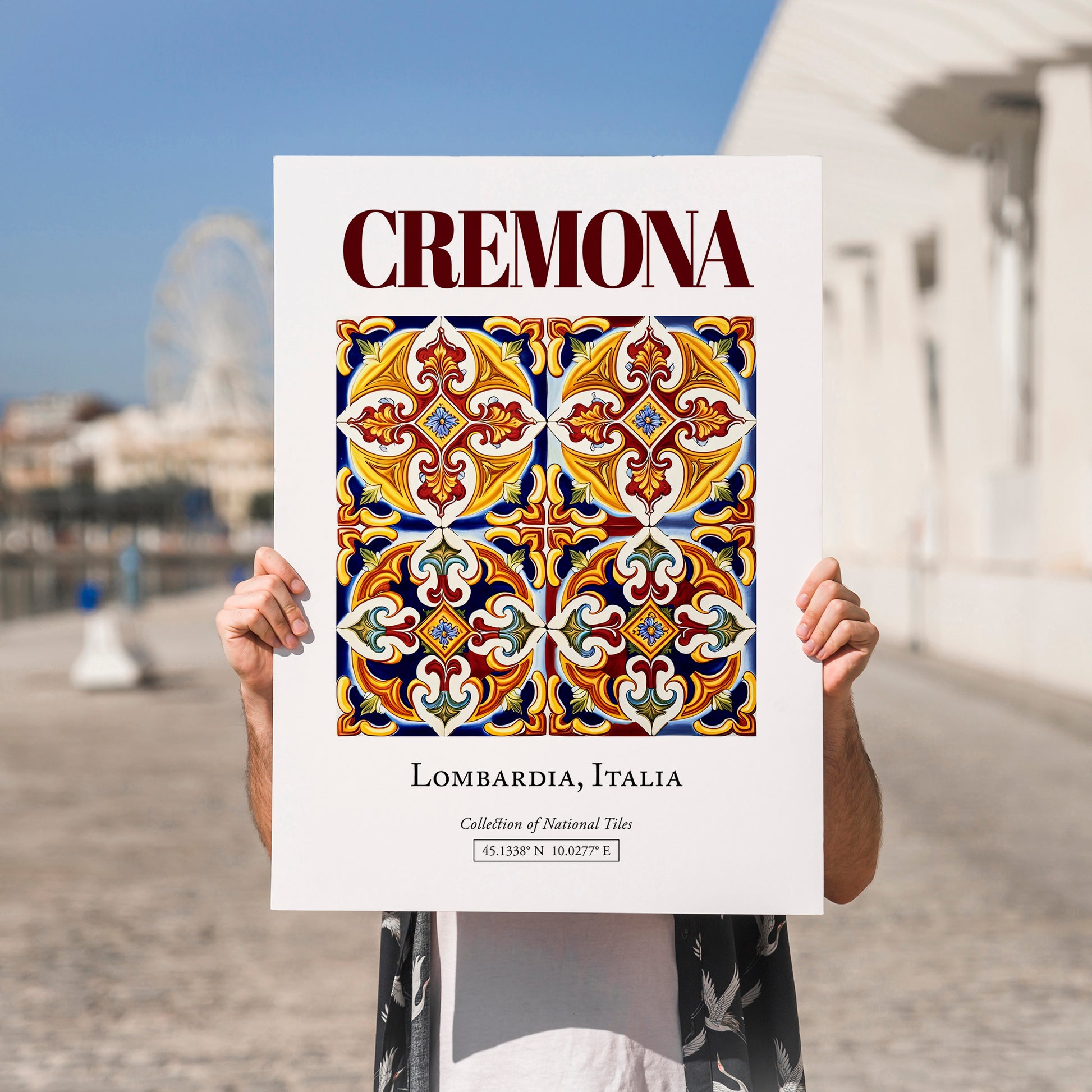Cremona, Italy – Cityscape Wall Art, no-text version framed in wood
