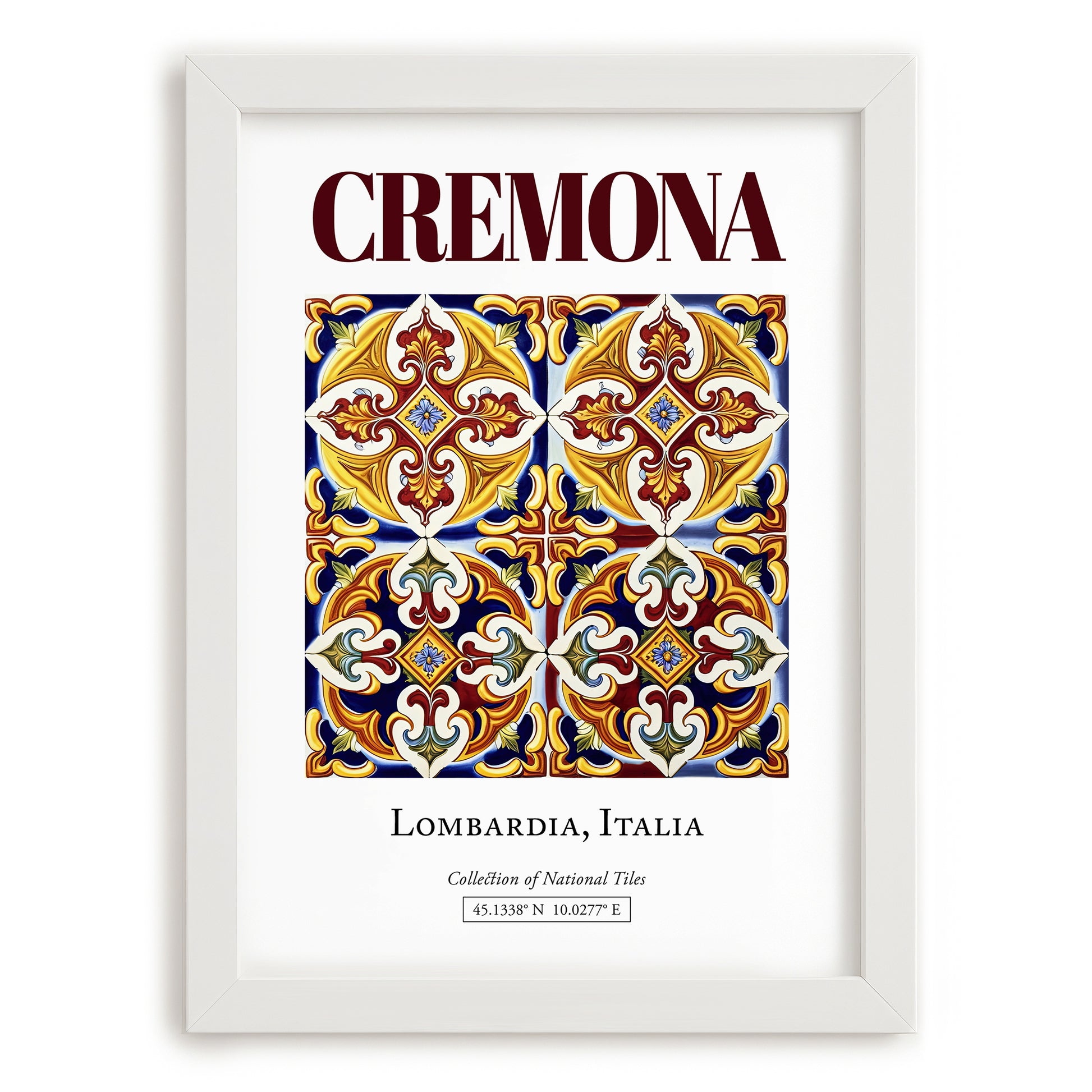 Cremona, Italy – Cityscape Wall Art, placed in minimal white frame