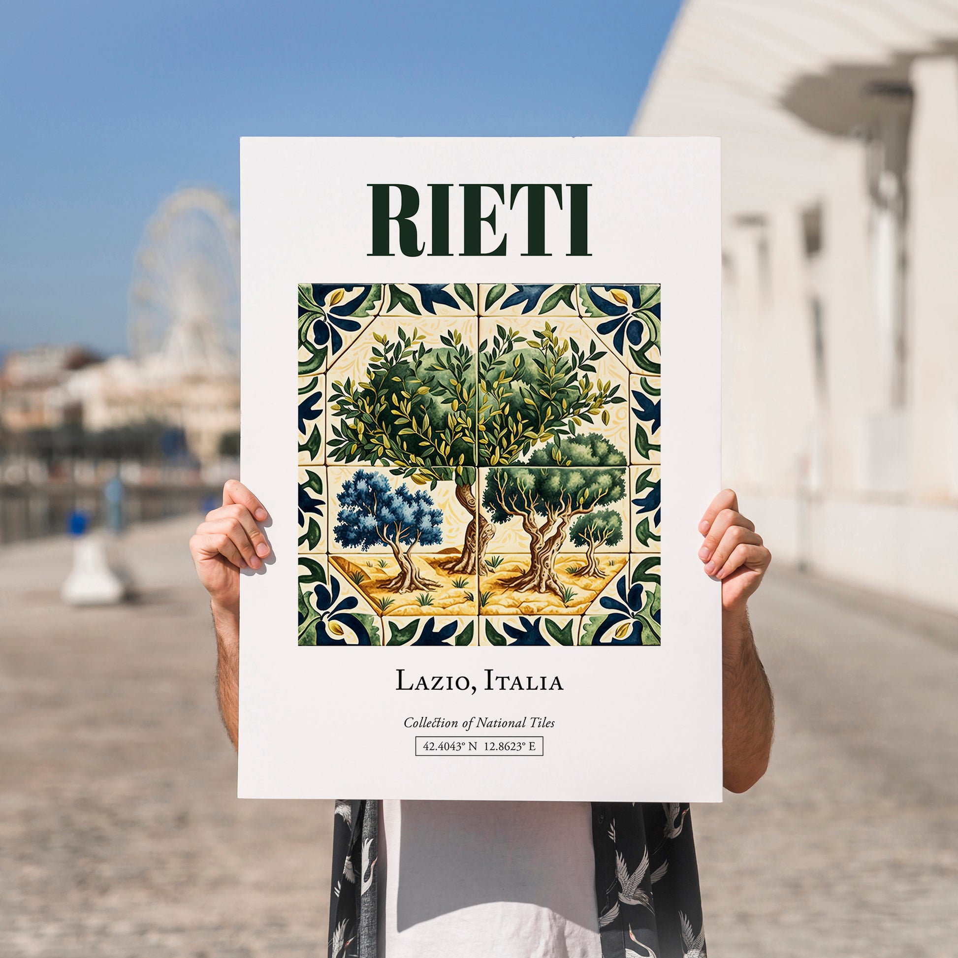 Rieti, Italy – Travel Poster, no-text version framed in wood