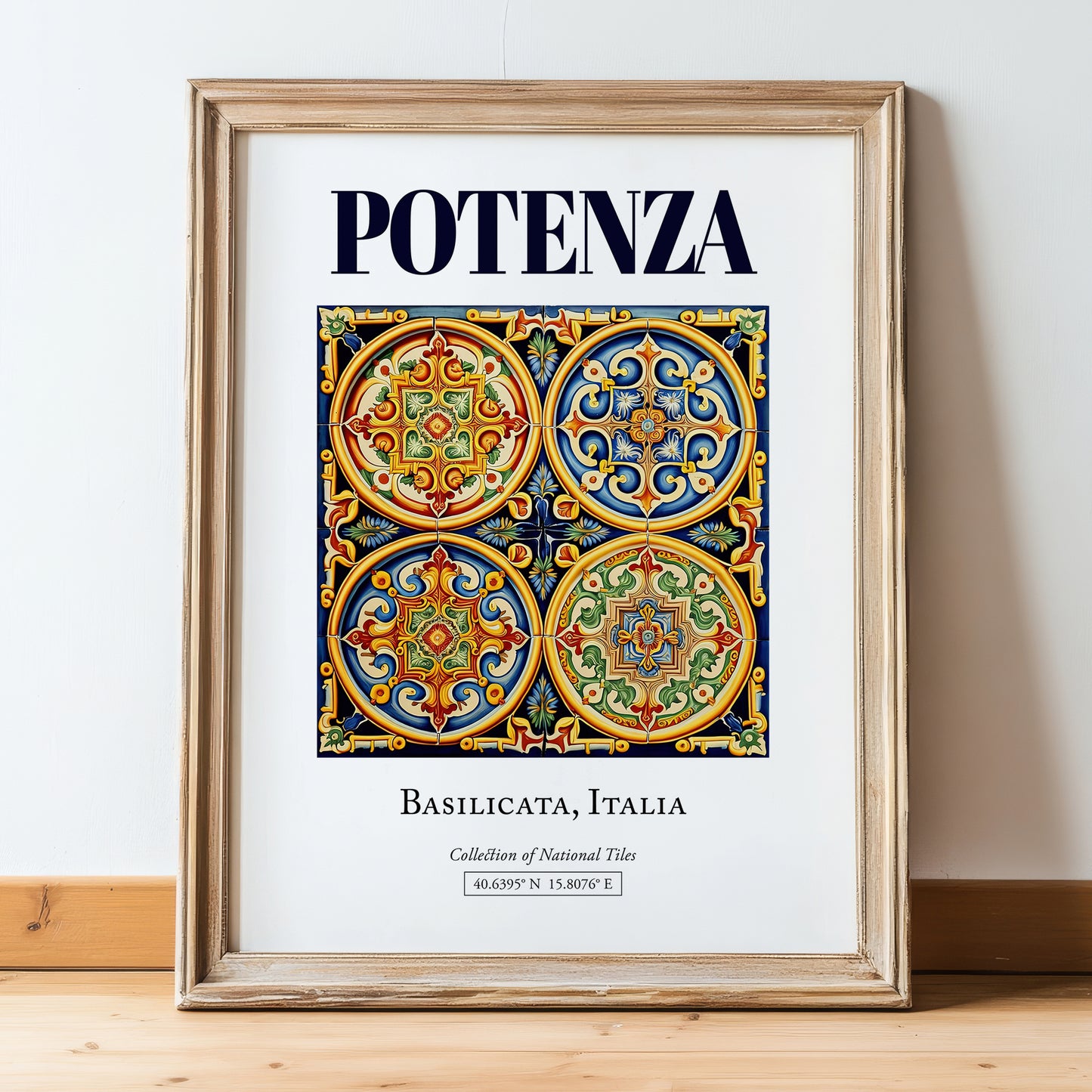Potenza, Italy – Travel Poster, in wooden frame leaning on the floor